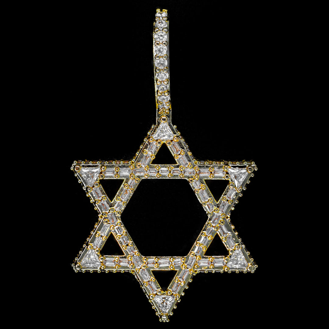 Diamond Star of David in Yellow Gold - Baguette Edition | SKRT® · female-model