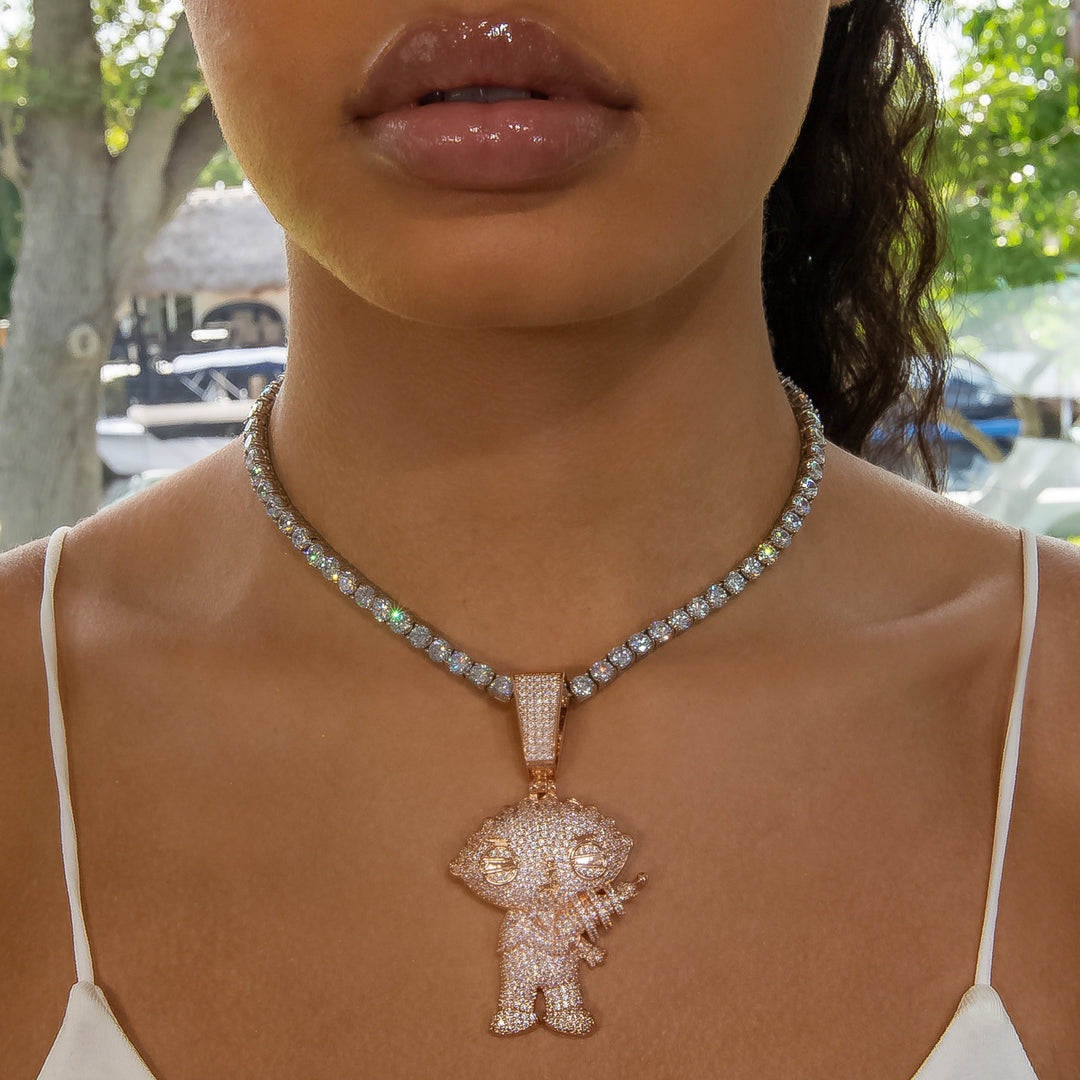 Diamond Stewie Pendant - 18K Rose Gold · female-model