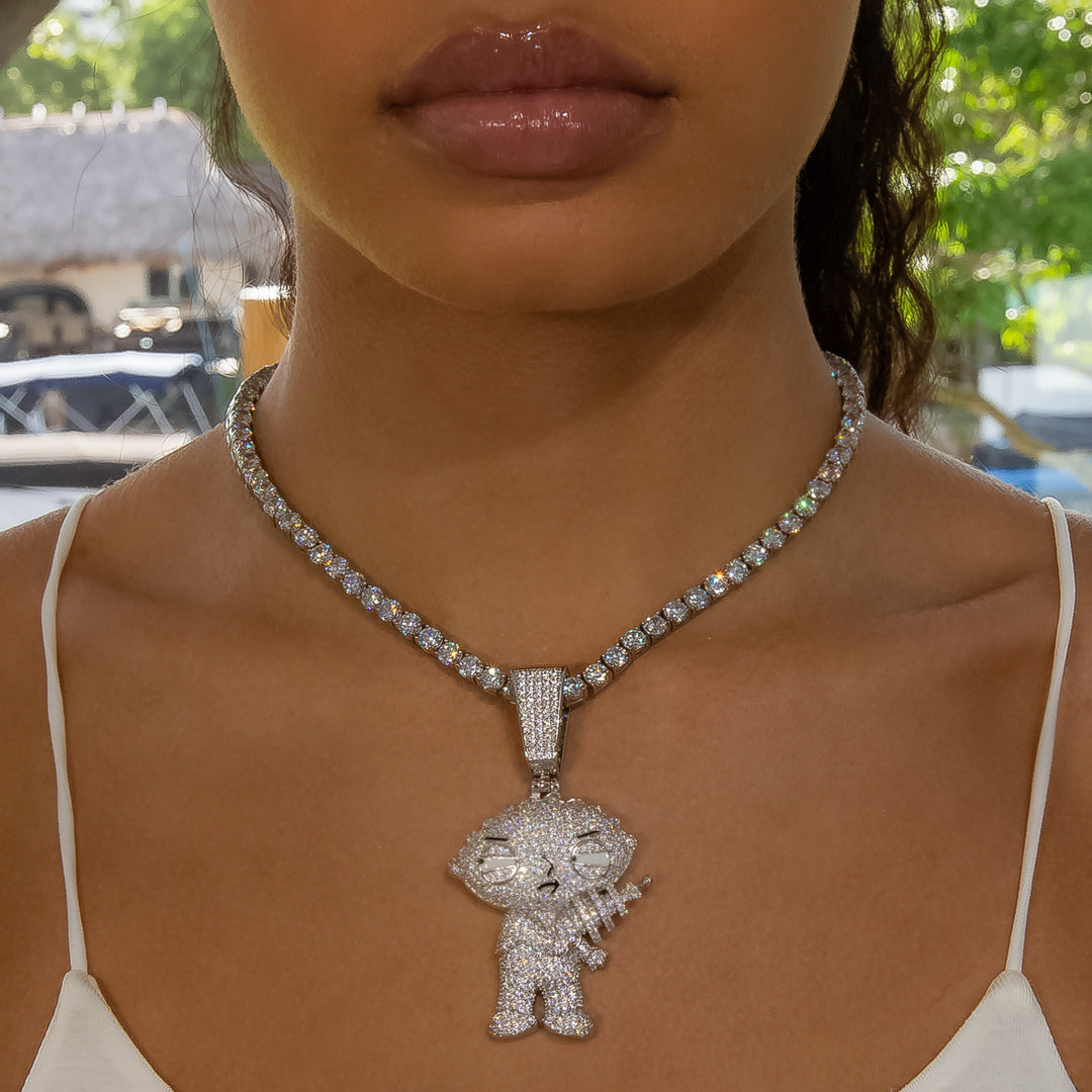 Diamond Stewie Pendant - 18K White Gold · female-model