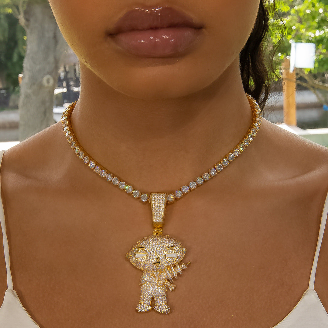 Diamond Stewie Pendant - 18K Yellow Gold · female-model