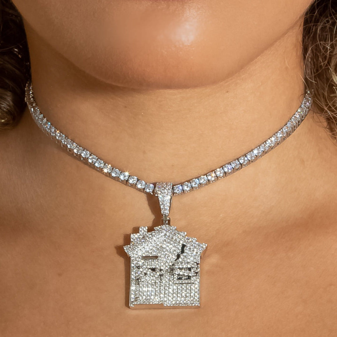 Diamond Trap House - 18K White Gold · female-model