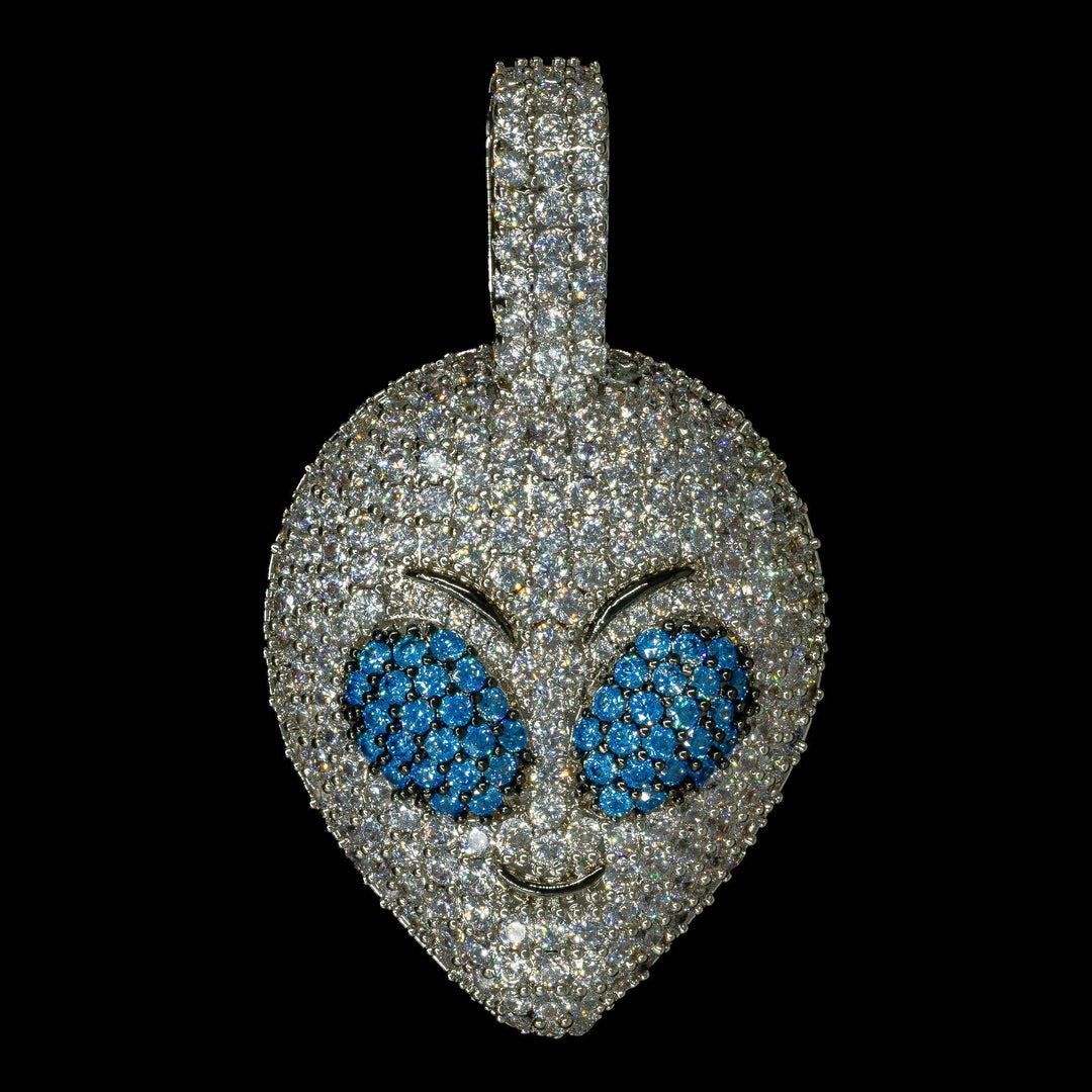 Iced Alien Pendant - 18K White Gold · male-model