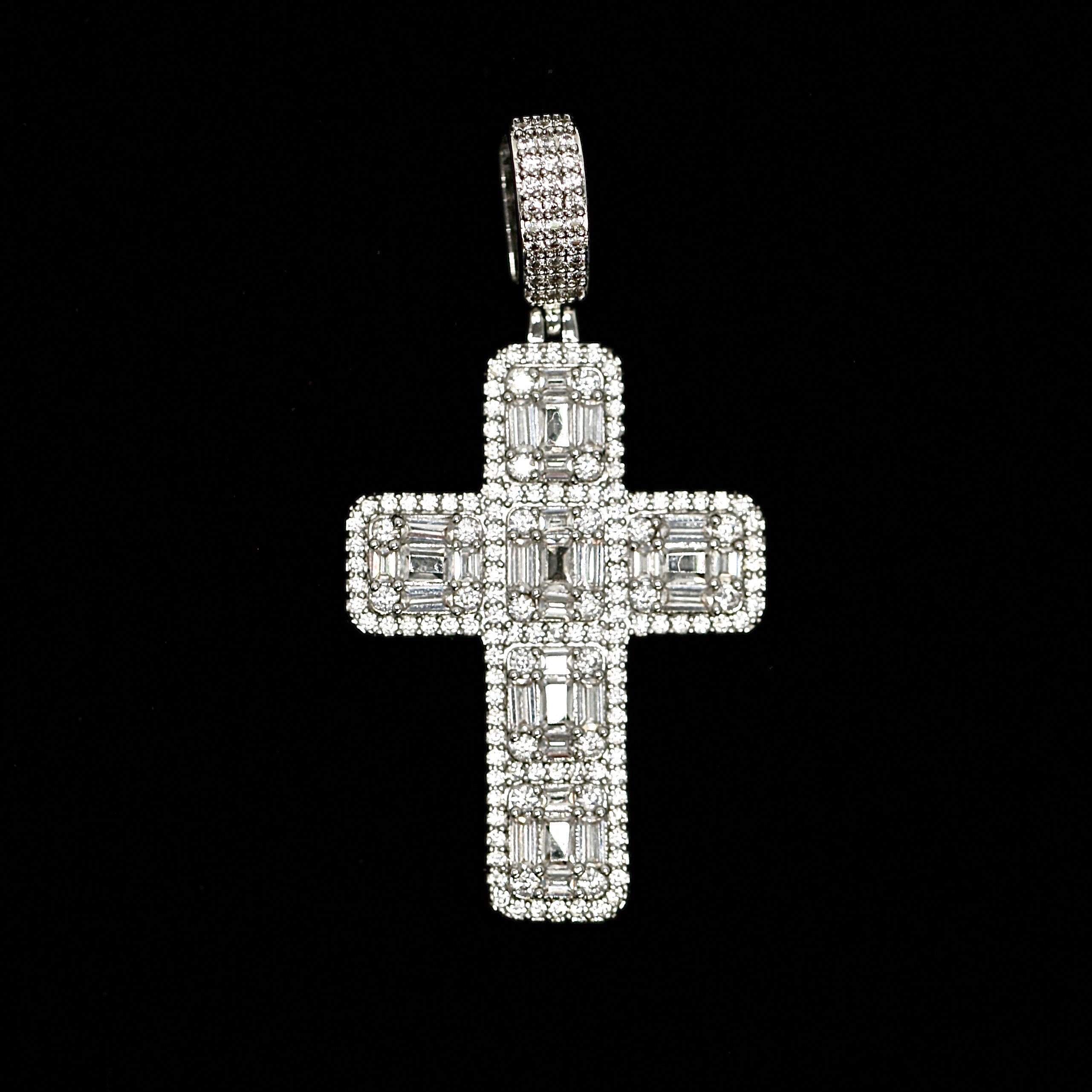 Iced Out Baguette Cross in White Gold (view 2 of 3) · male-model