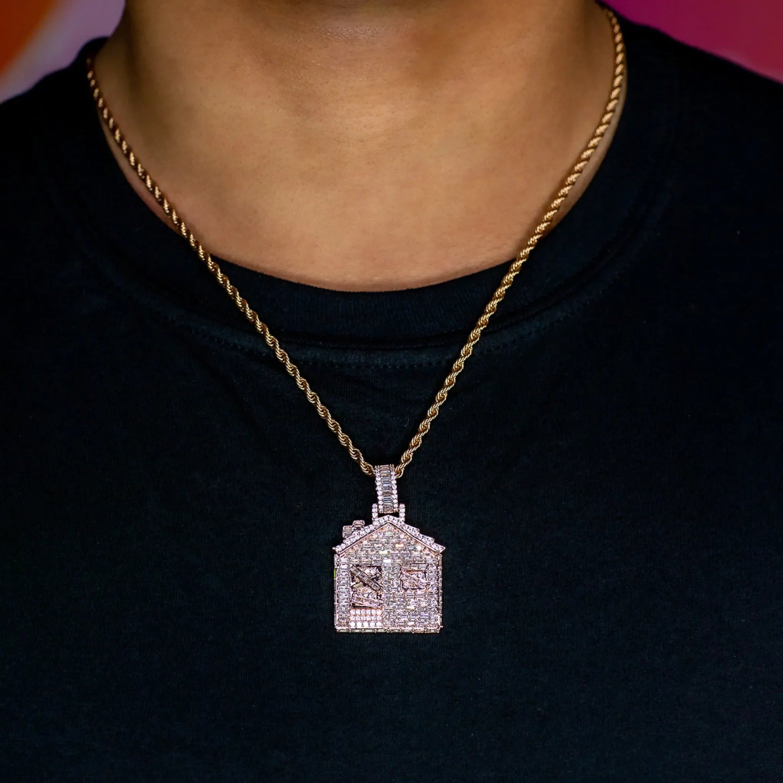 Iced Baguette Trap House in Rose Gold · male-model