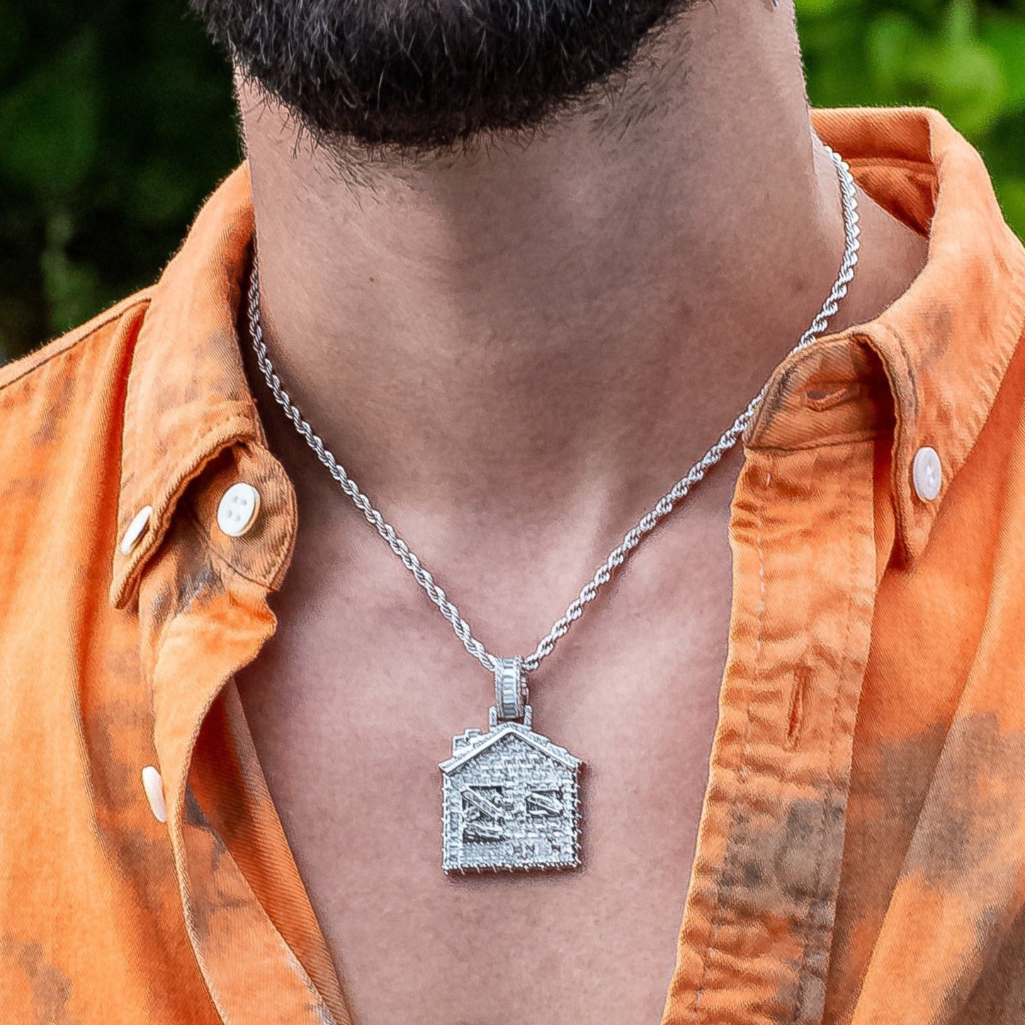 Iced Out Baguette Trap House in White Gold (view 5 of 5) · male-model