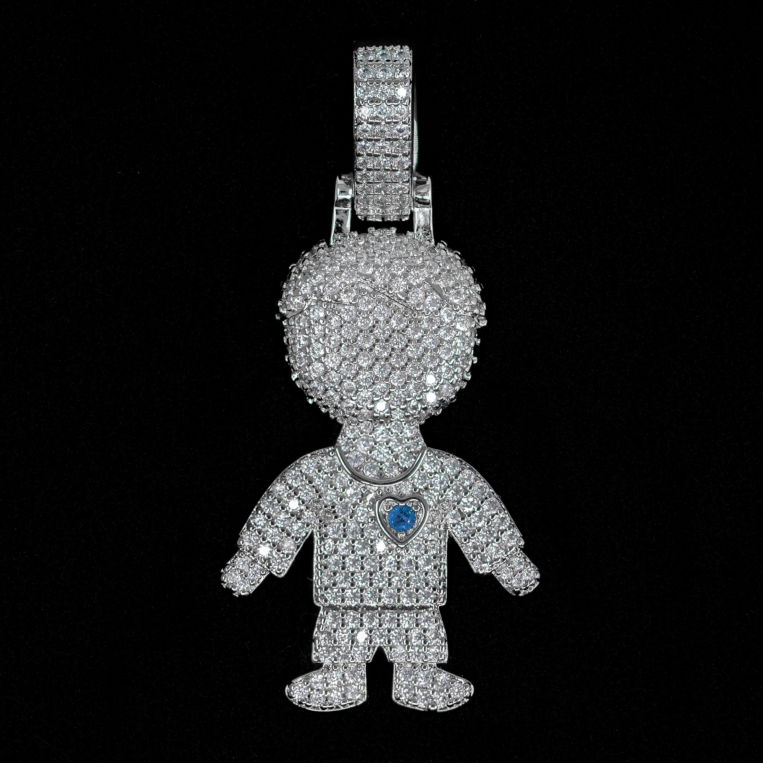 Iced Out Boy Pendant in White Gold (alternate view) · male-model