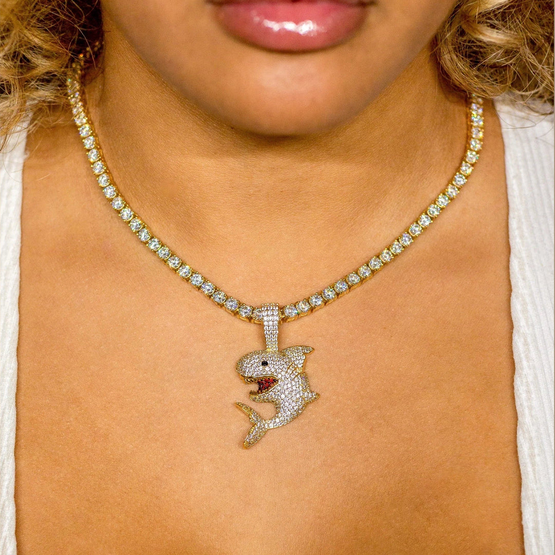 Iced Out Diamond Shark in 18K Yellow Gold - product image · male-model