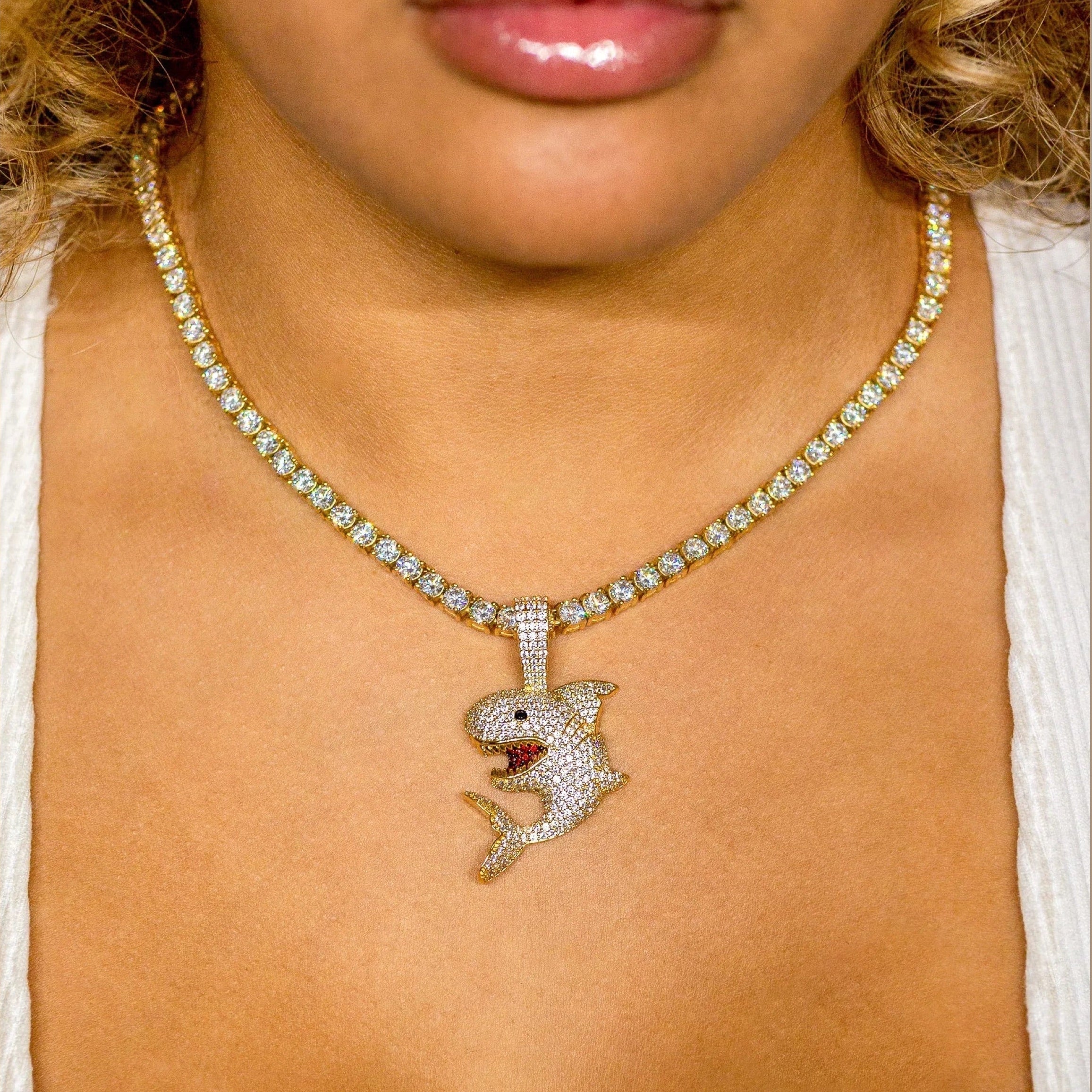 Iced Out Diamond Shark in 18K Yellow Gold - product image · male-model