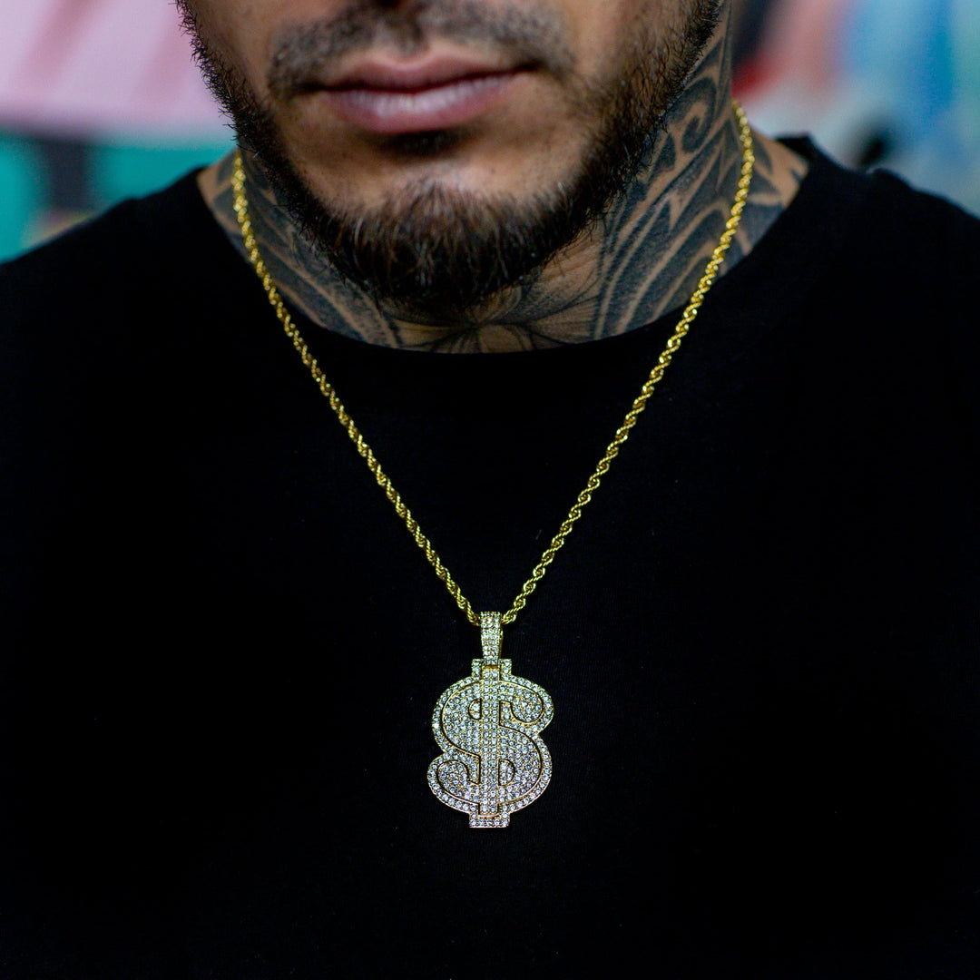 Iced Dollar Sign in Yellow Gold | SKRT® · male-model