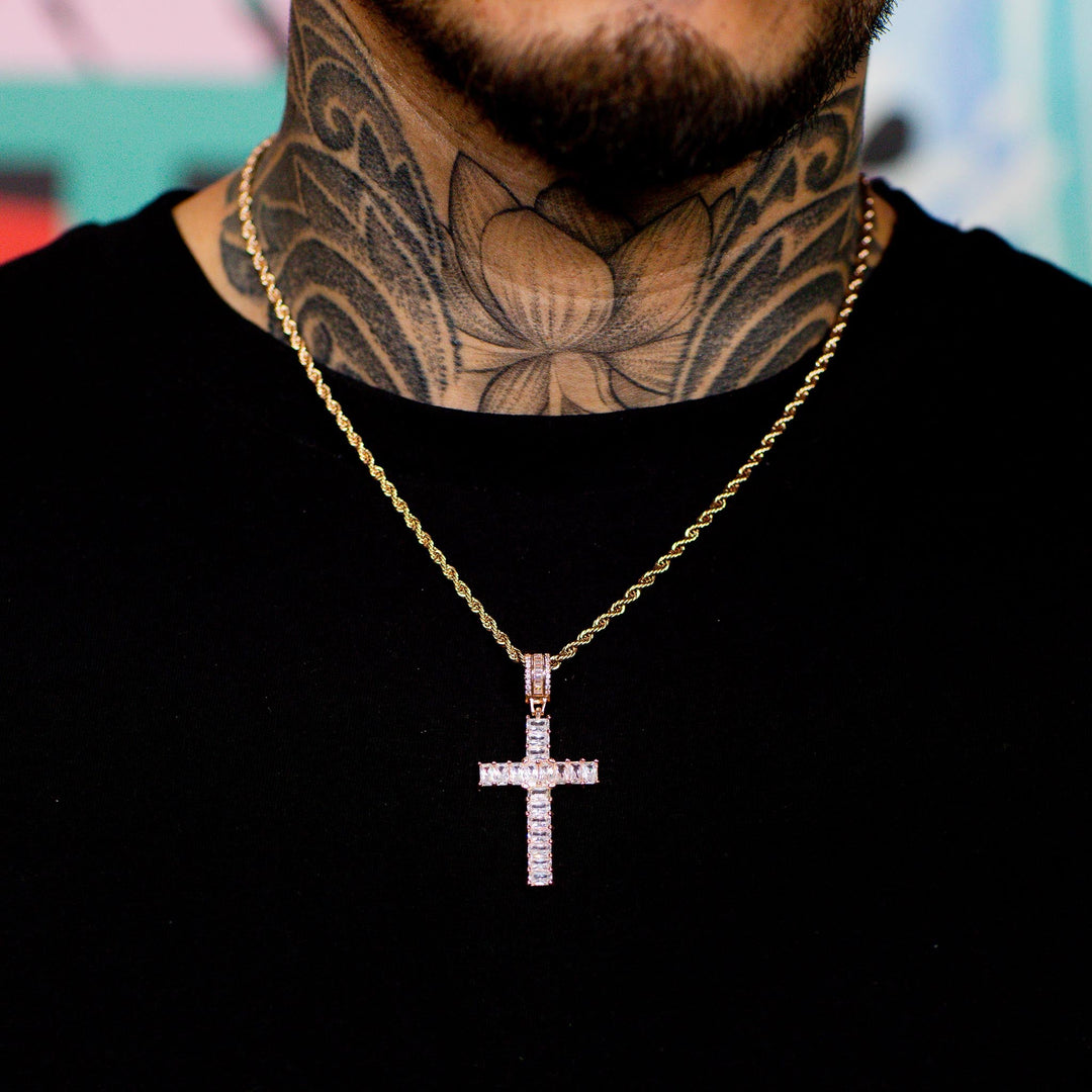 Iced Emerald Cross in Rose Gold | SKRT® · male-model