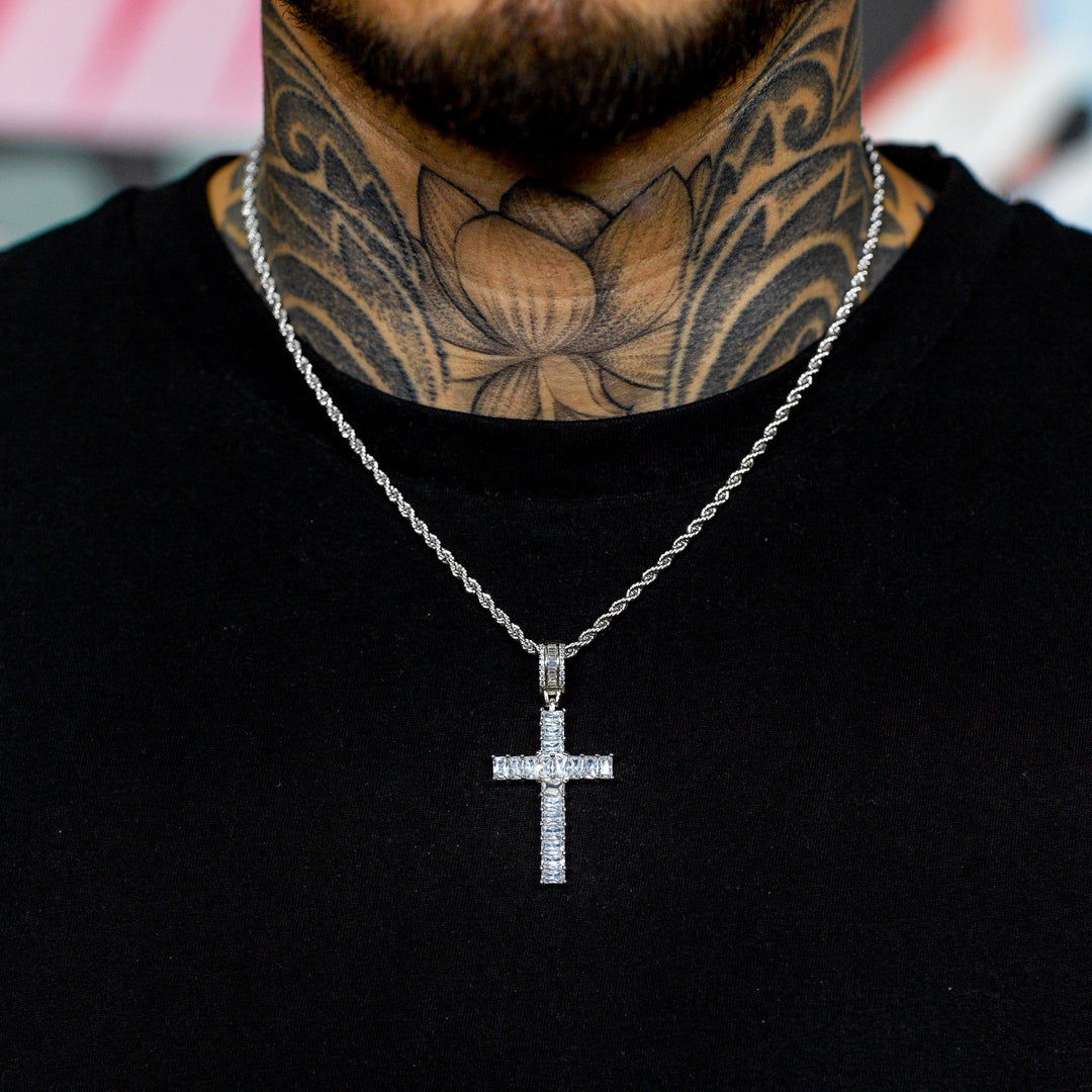 Iced Emerald Cross in White Gold | SKRT® · male-model