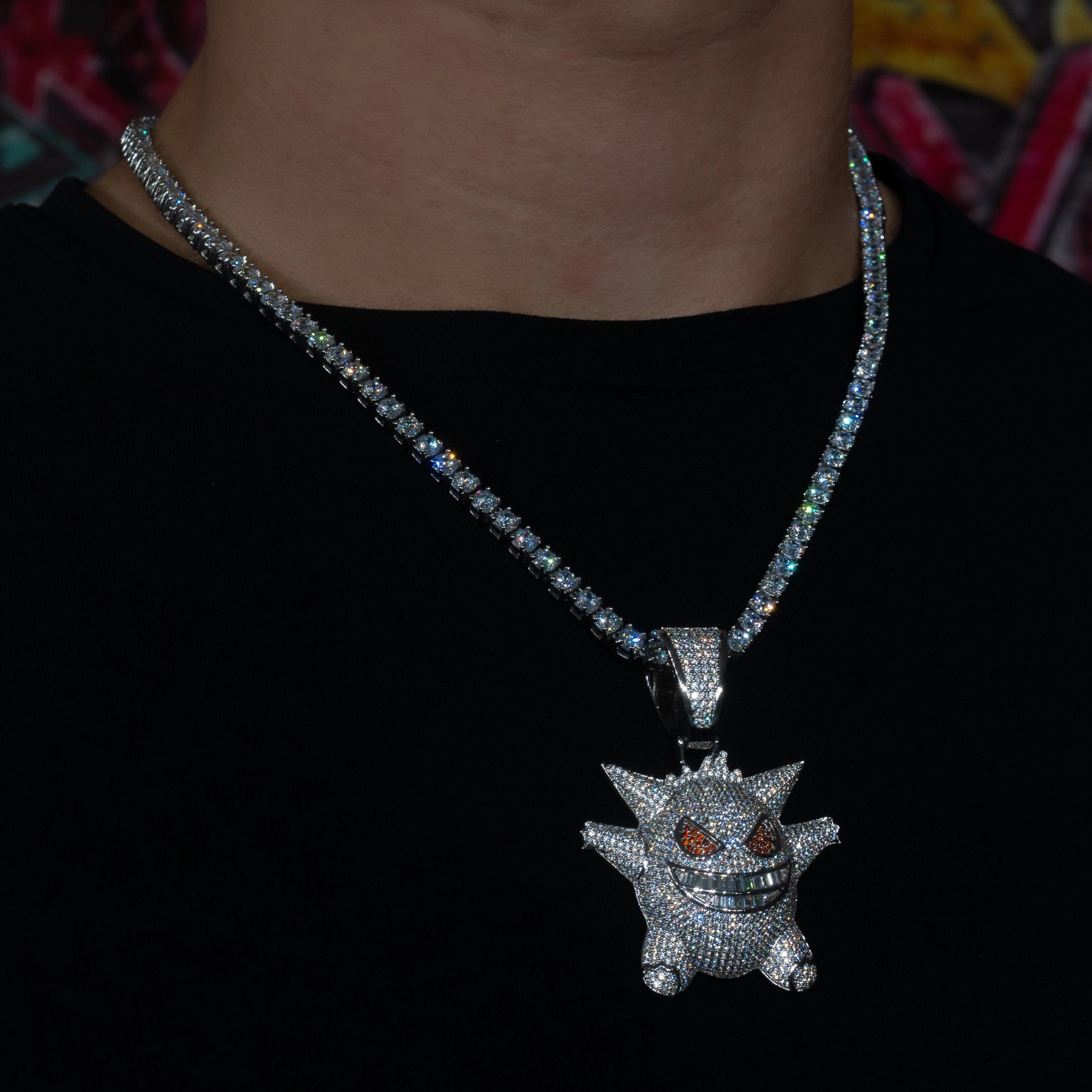 Iced Out Gengar Pokemon in White Gold (view 3 of 4) · male-model