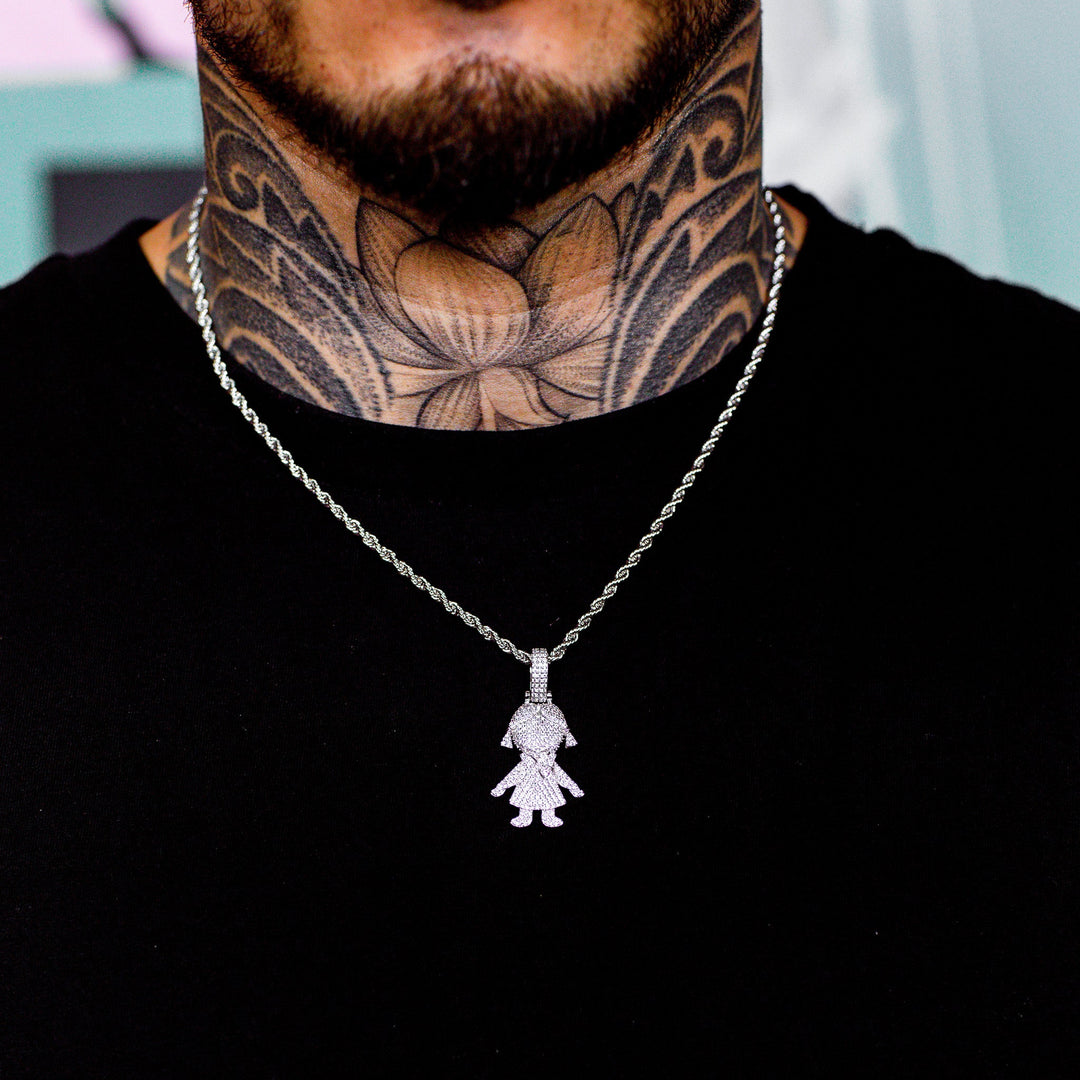 Iced Girl / Daughter Pendant in White Gold | SKRT® · male-model