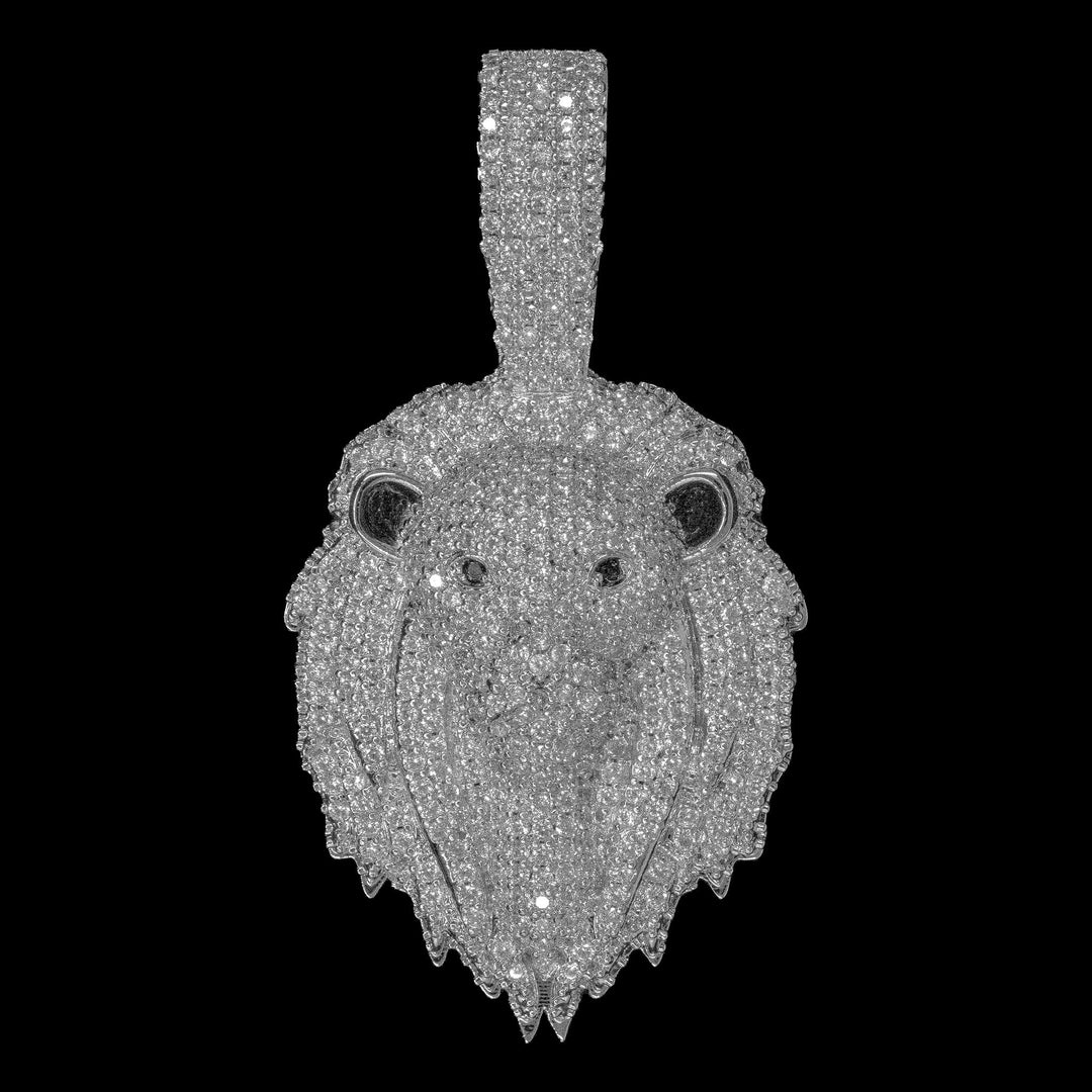 Iced Lion Pendant - 18K White Gold · male-model