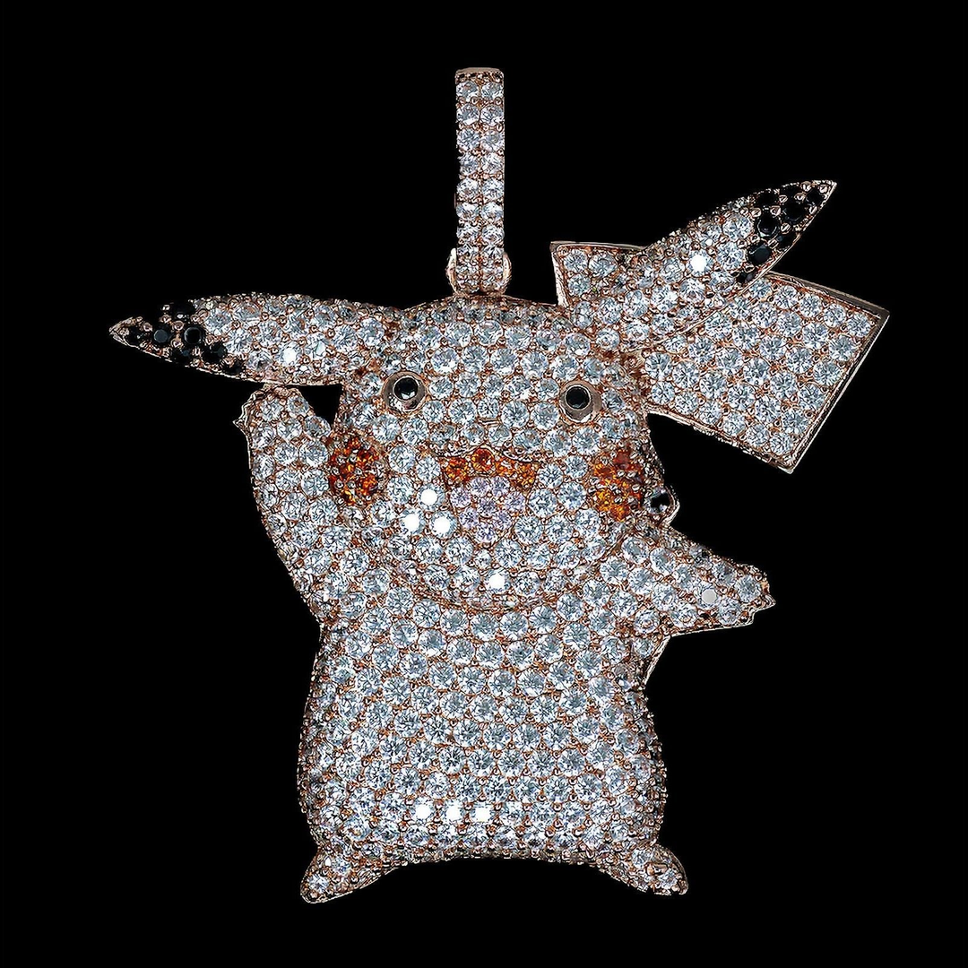 Iced Pikachu Pendant - 18K Rose Gold · male-model