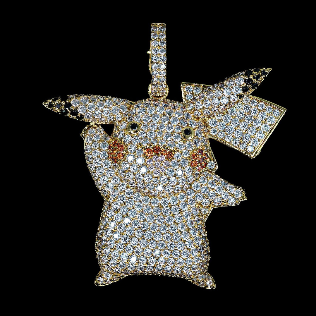 Iced Pikachu Pendant - 18K Yellow Gold · male-model