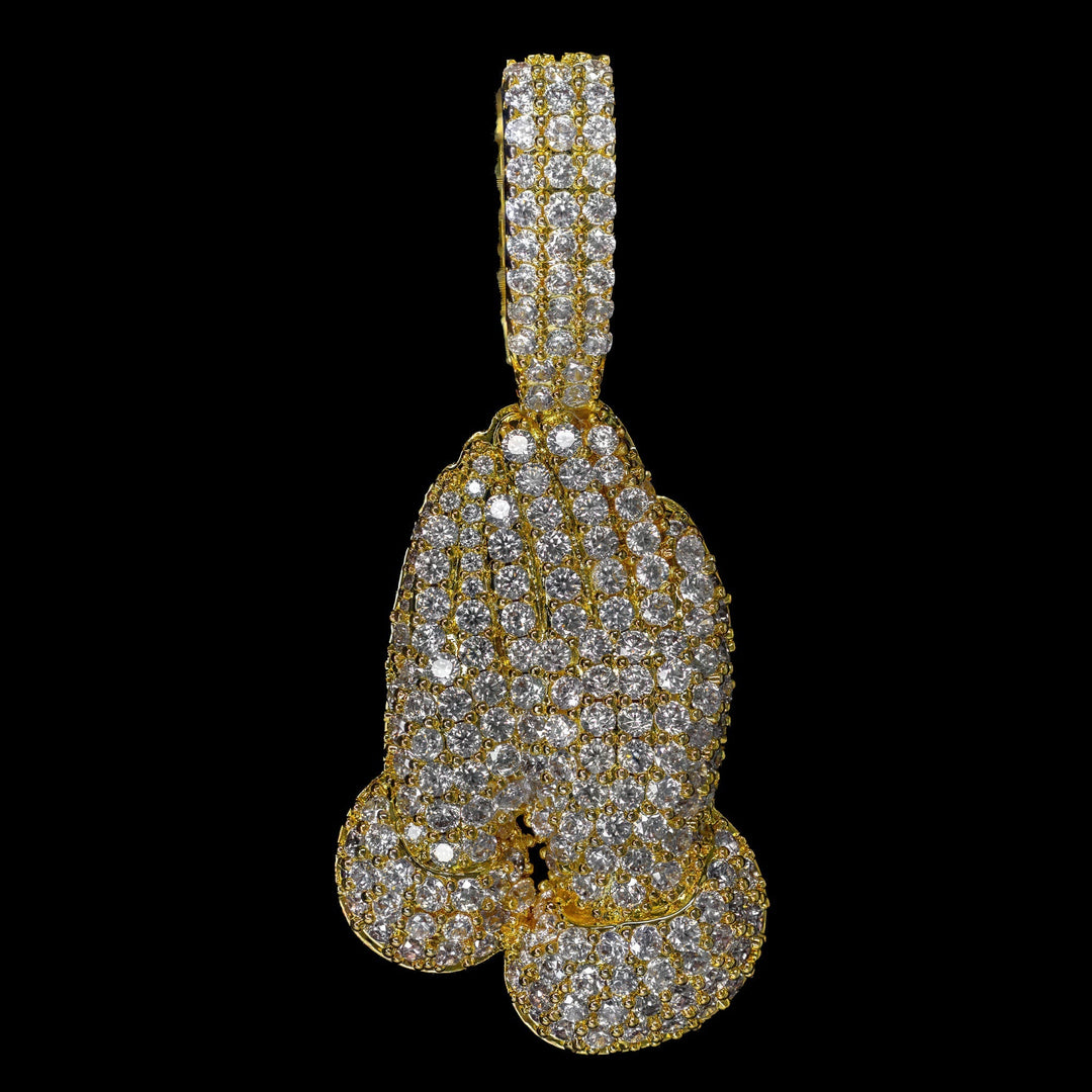 Diamond Praying Hands - 18K Yellow Gold · female-model