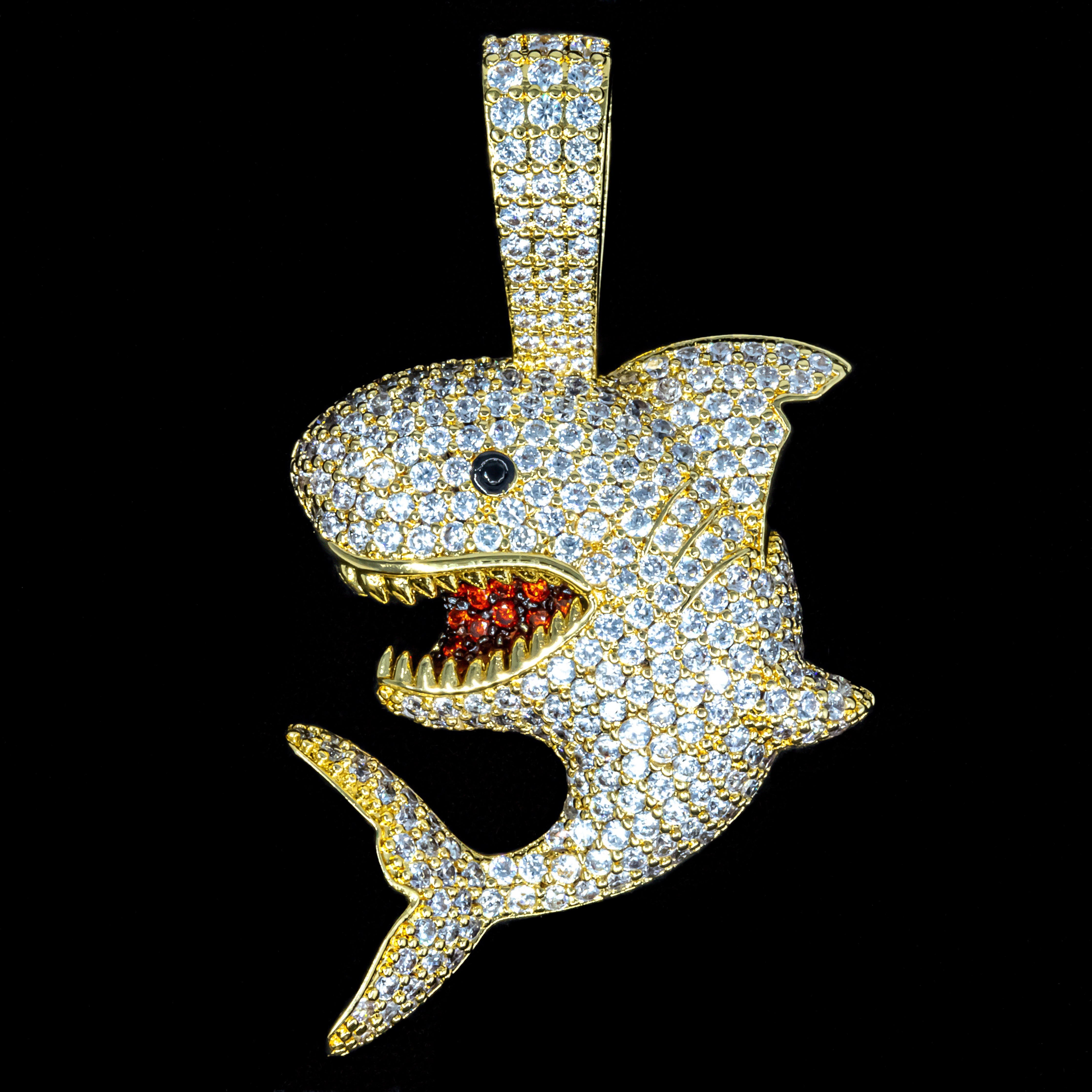 Iced Out Shark in Yellow Gold (alternate view) · male-model