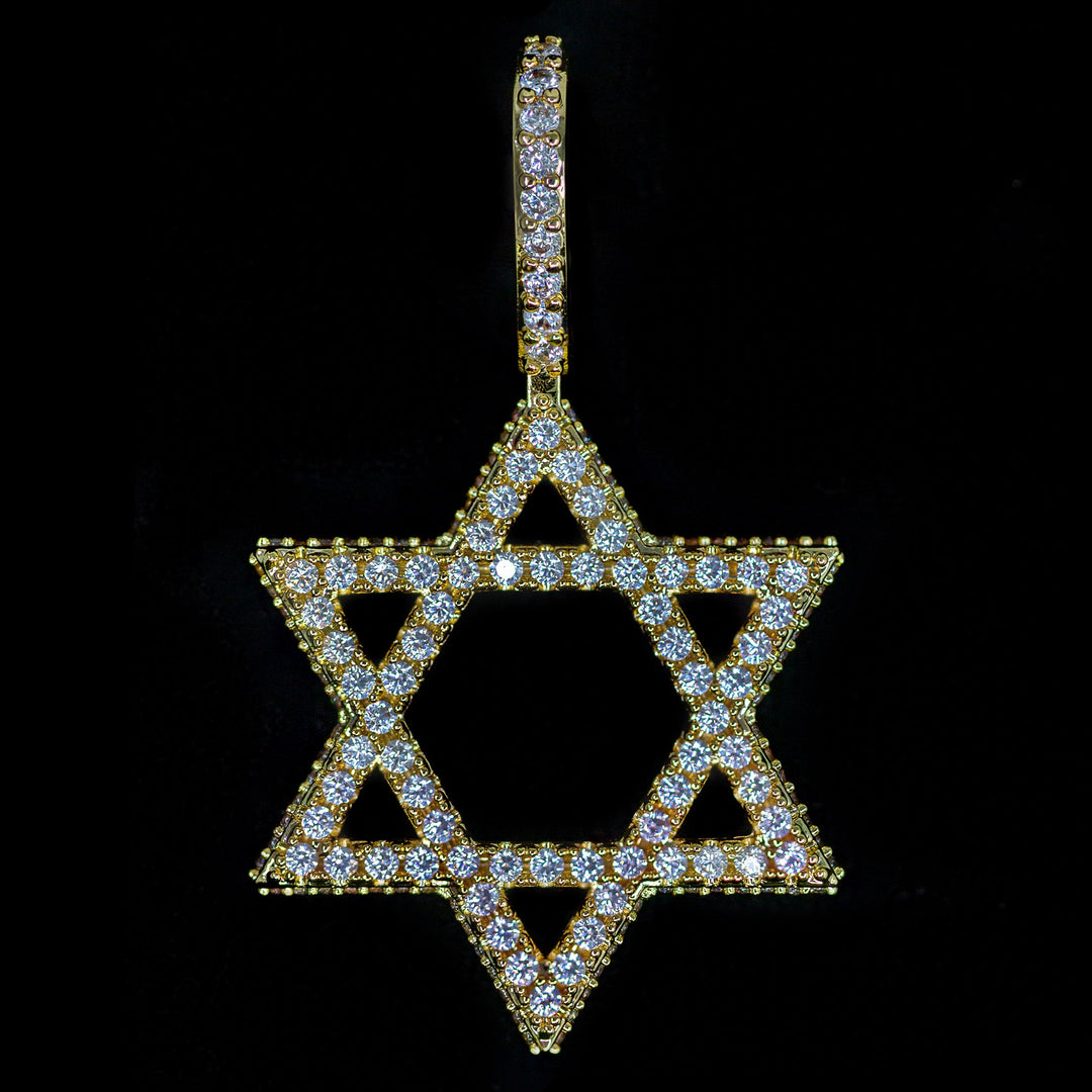 Iced Star of David in Yellow Gold (alternate view) · male-model