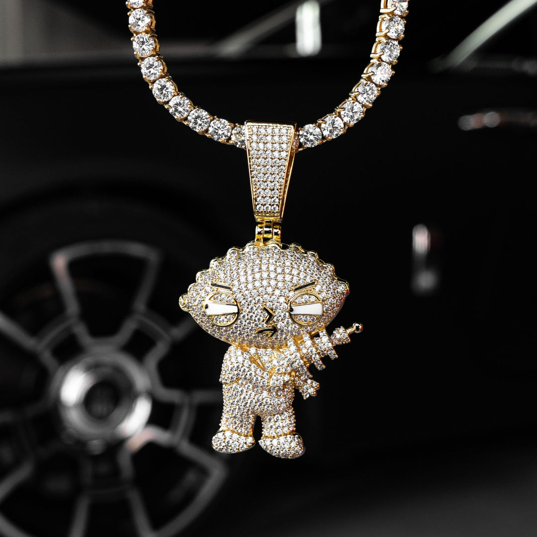 Iced Stewie Pendant - 18K Yellow Gold · male-model