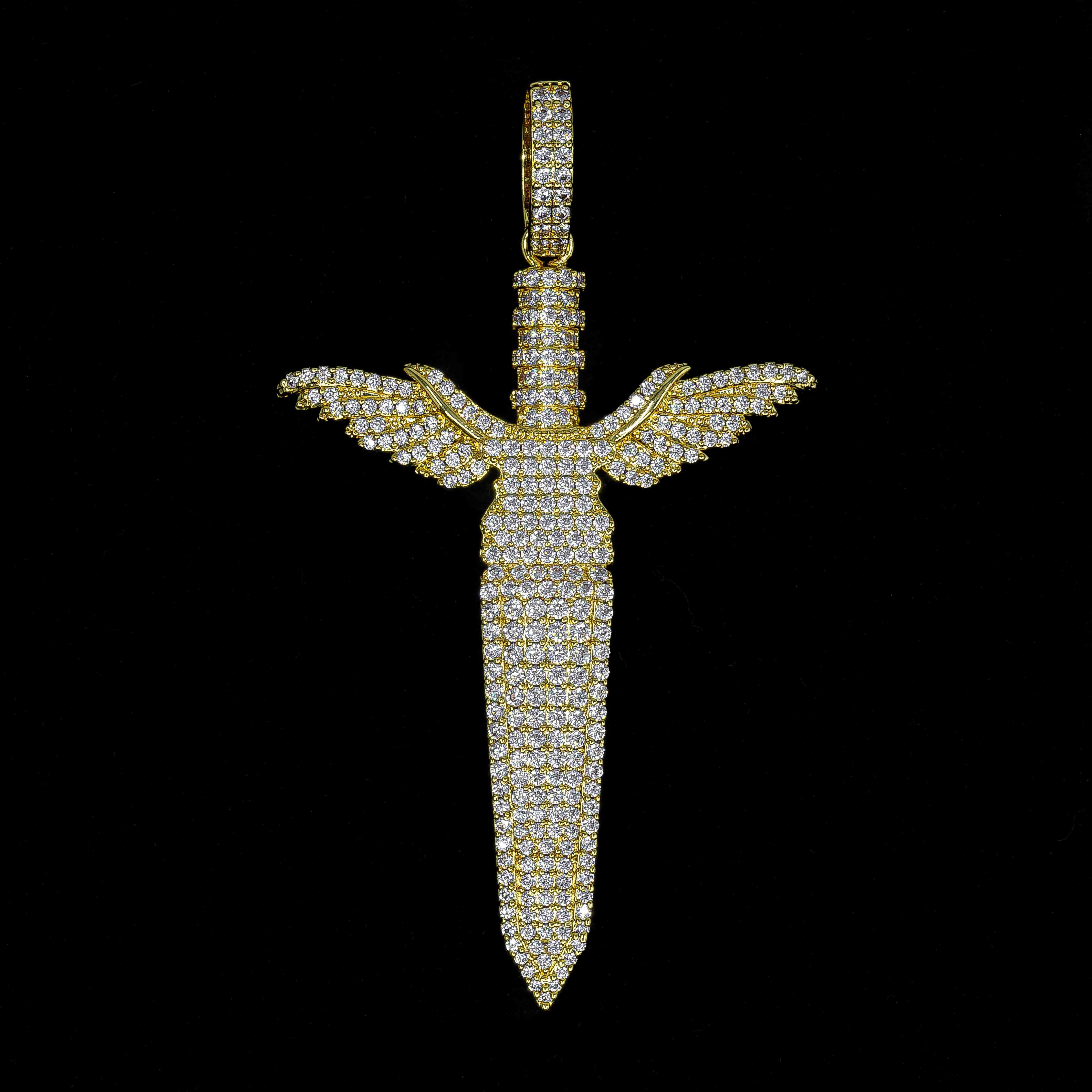 Iced Out Sword in Yellow Gold (alternate view) · male-model