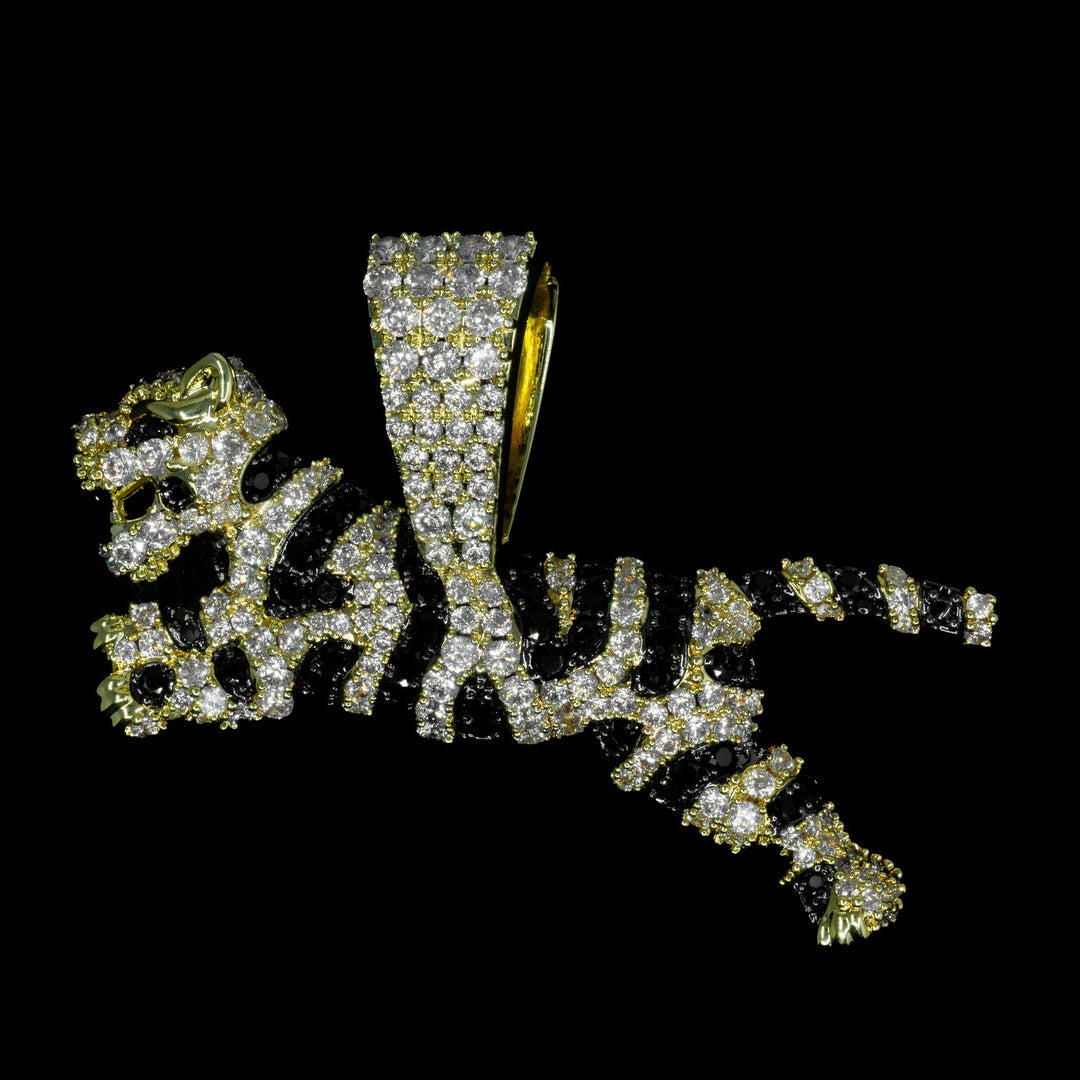 Iced Tiger Pendant in 18K Gold - 18K Yellow Gold · male-model