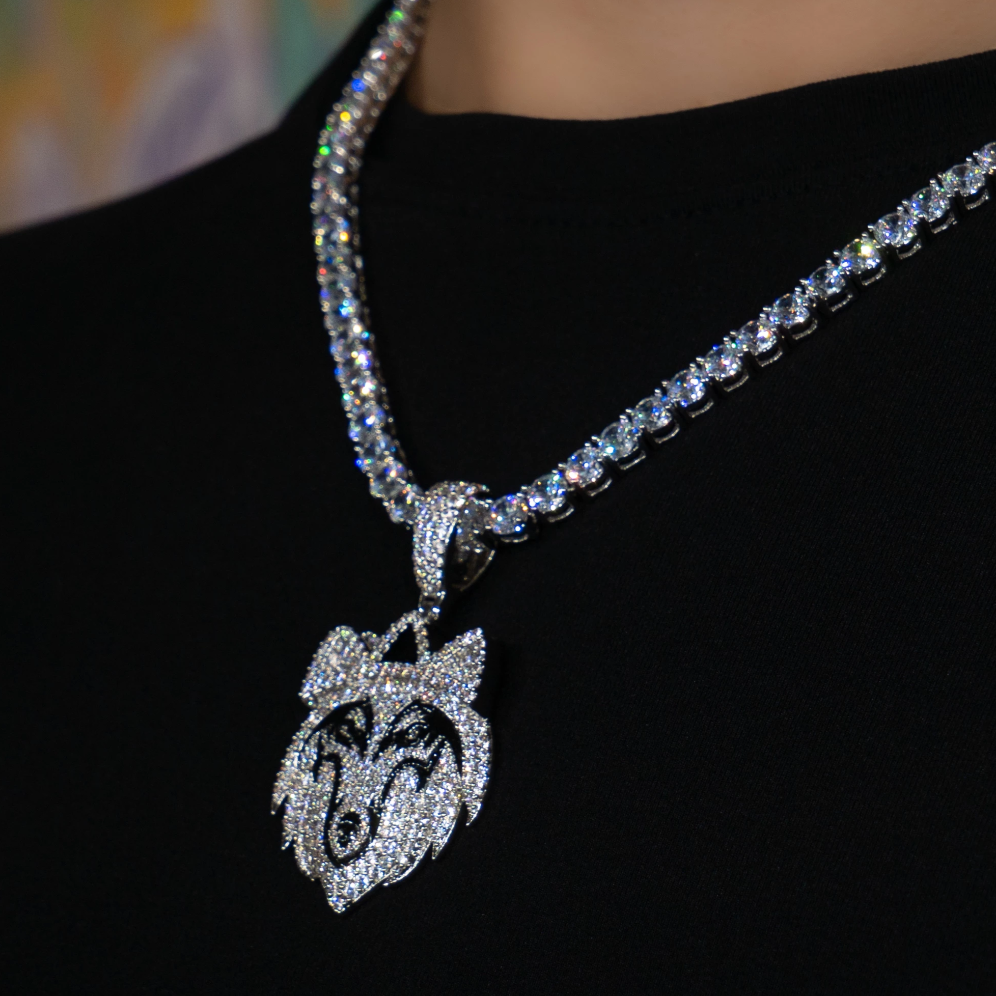 Iced Out Wolf in White Gold (view 3 of 5) · male-model