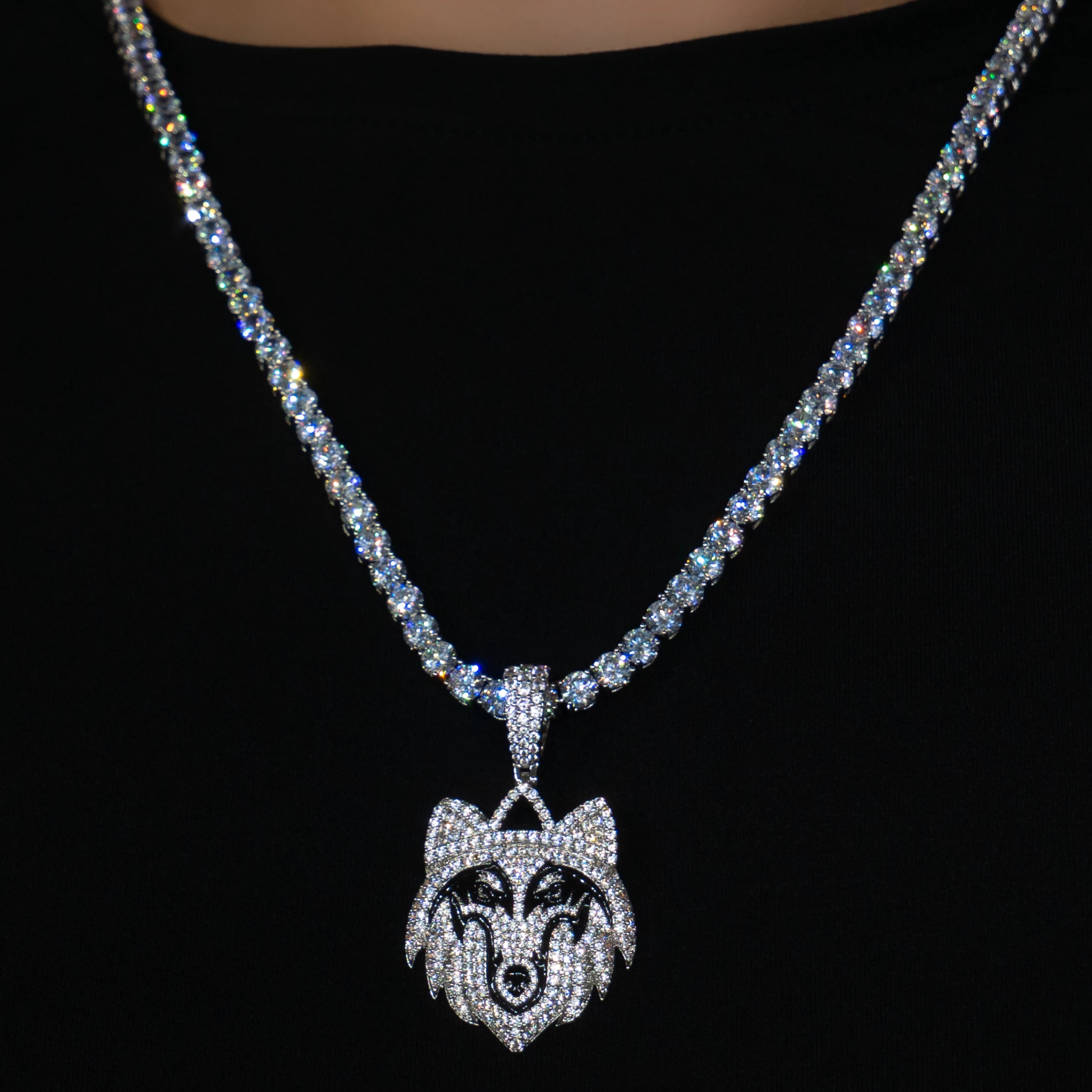Iced Out Wolf in White Gold (view 4 of 5) · male-model