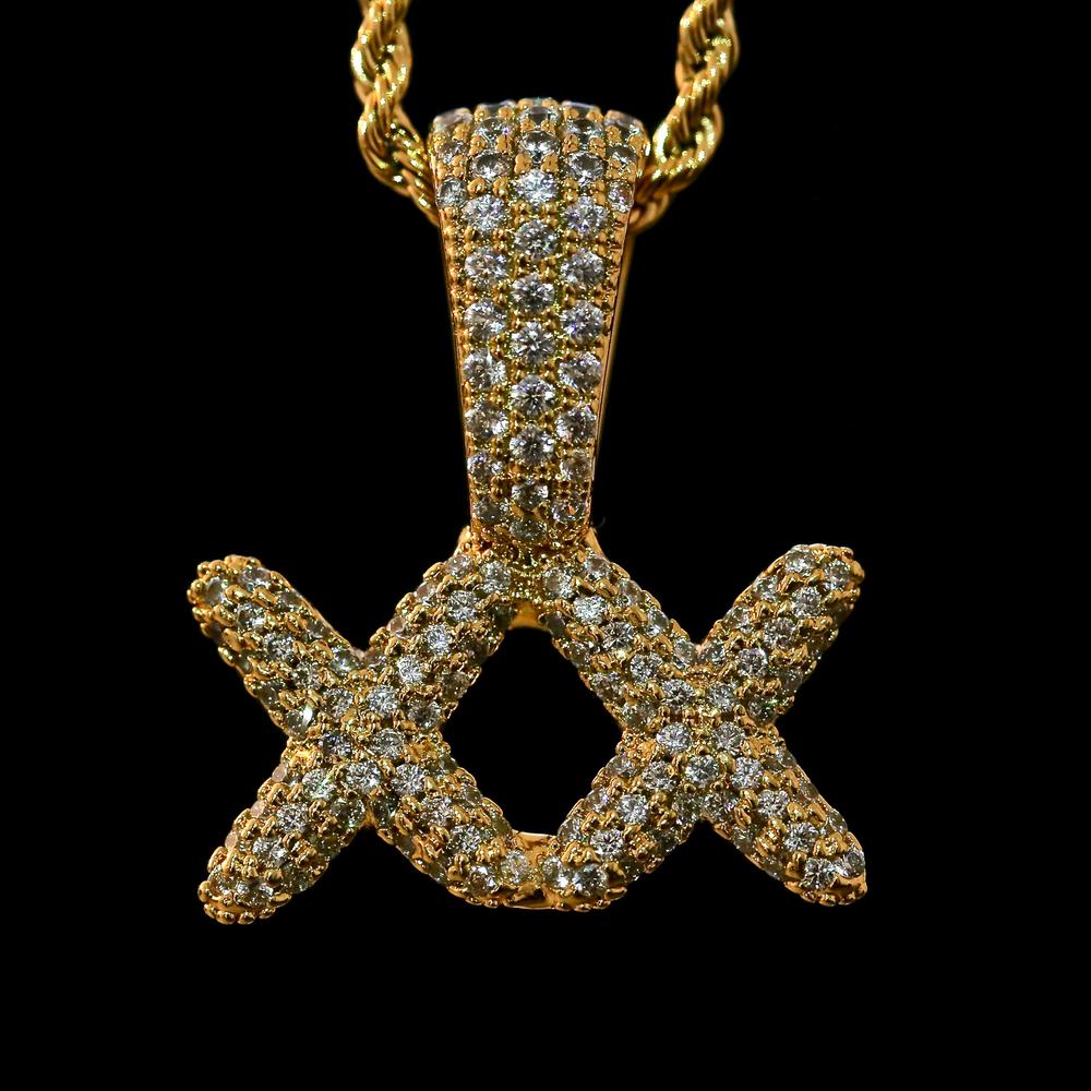 Iced XX Pendant in 18K Yellow Gold