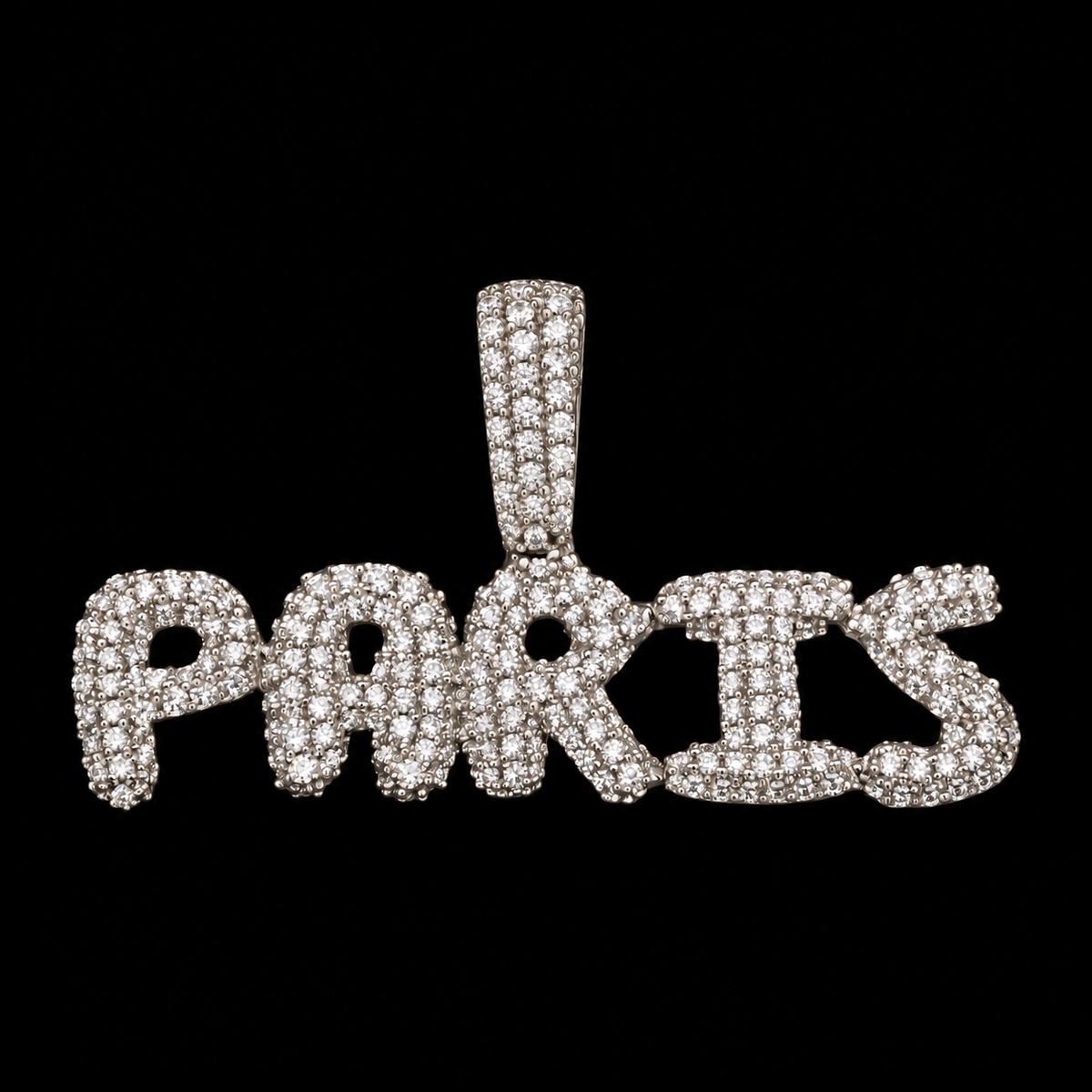 Paris Pendant in 18K White Gold with 5A Cubic Zirconia on a Black Background