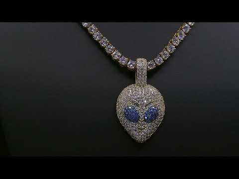 Iced Alien Pendant in 18K Yellow Gold