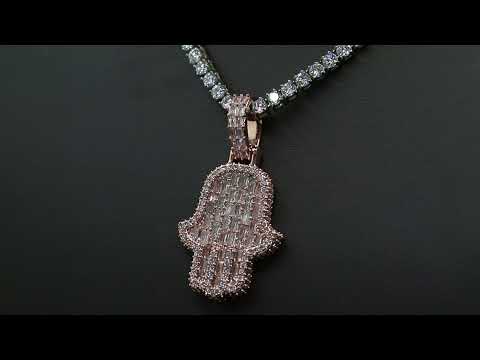 Iced Emerald Hamsa Hand in 18K Rose Gold