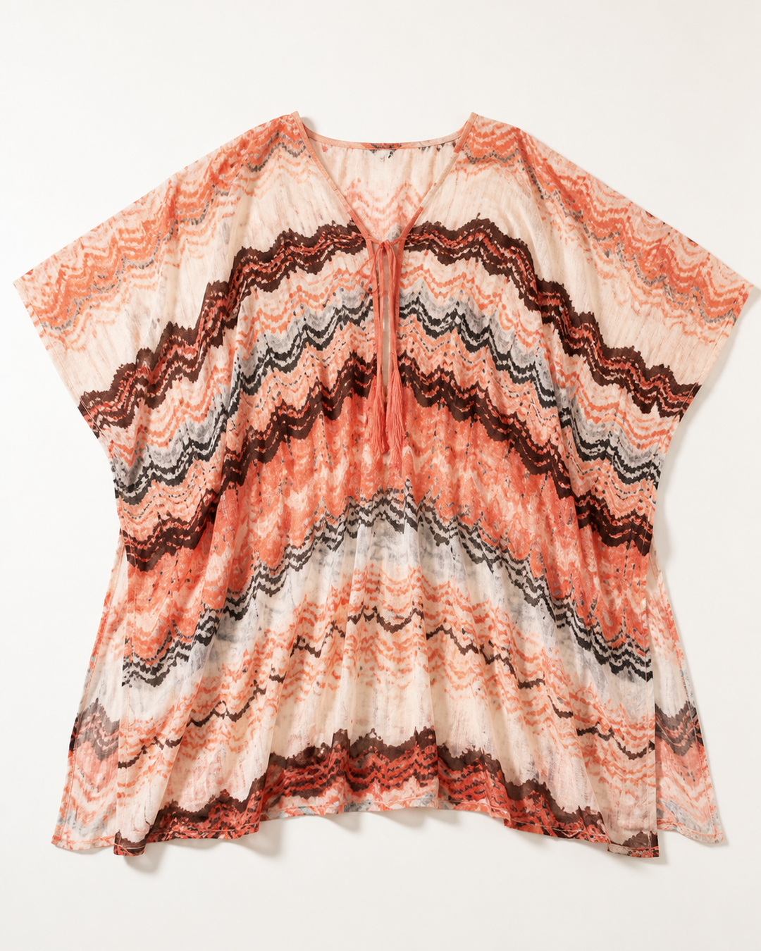 Coral Multicolor Chevron Chiffon Kaftan Cover-Up