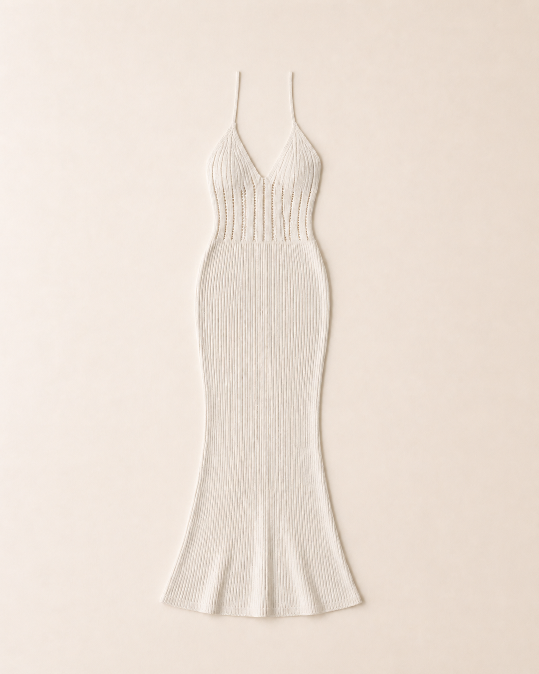 Cream/Off-White Knit Halter Maxi Dress