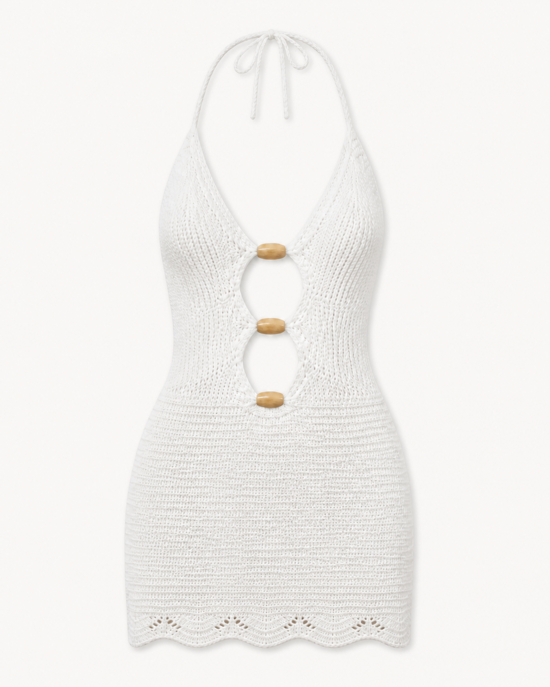 White Crochet O-Ring Cutout Halter Mini Dress