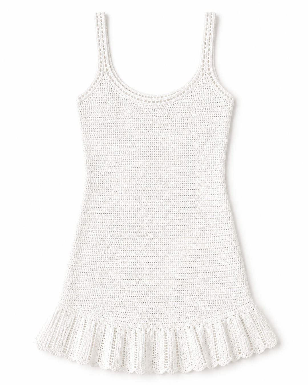 White Knit Ruffle Hem Cami Mini Dress