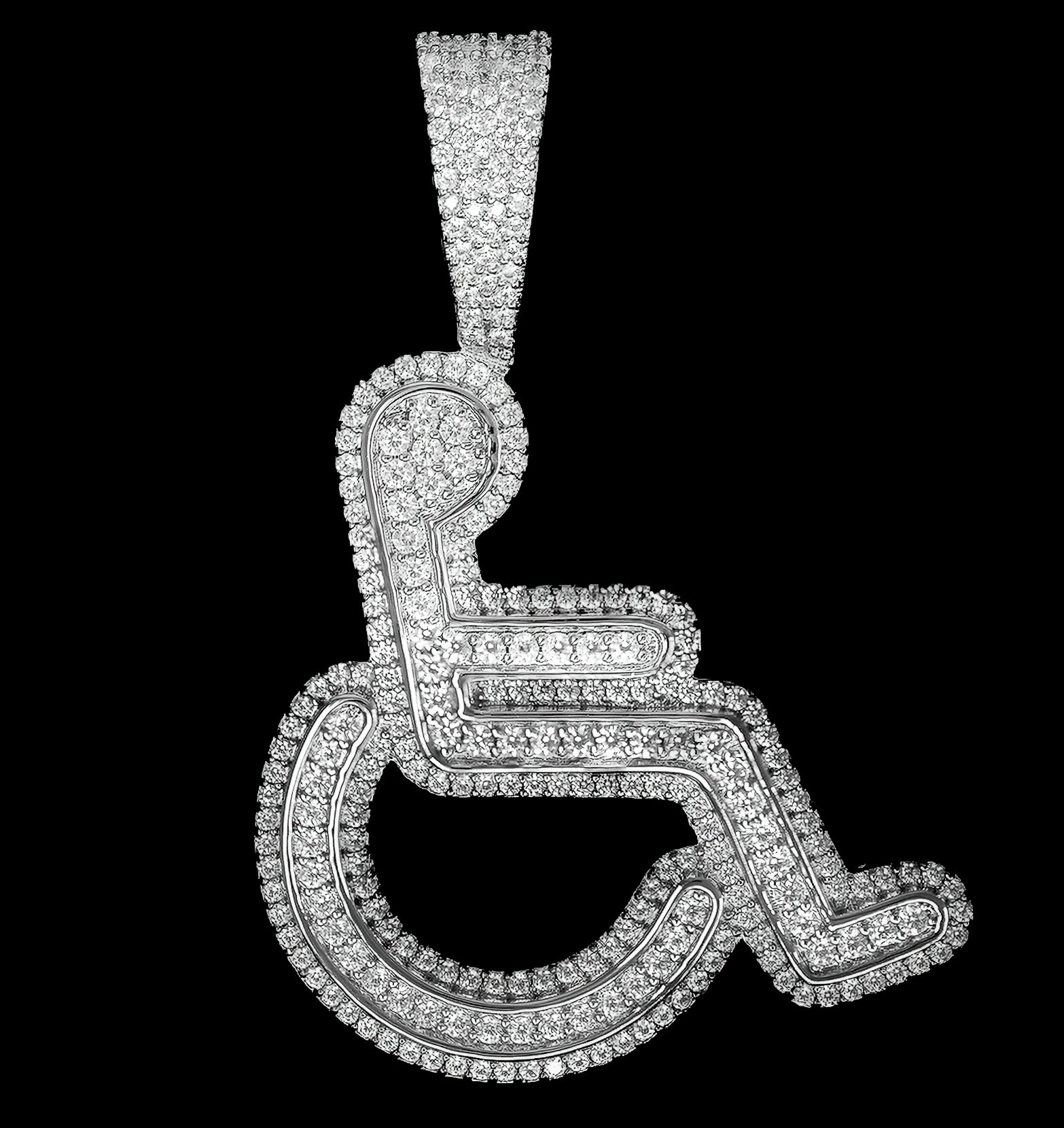 Iced Wheelchair Pendant in 18K White Gold, hand-set 5A cubic zirconia stones, SKRT