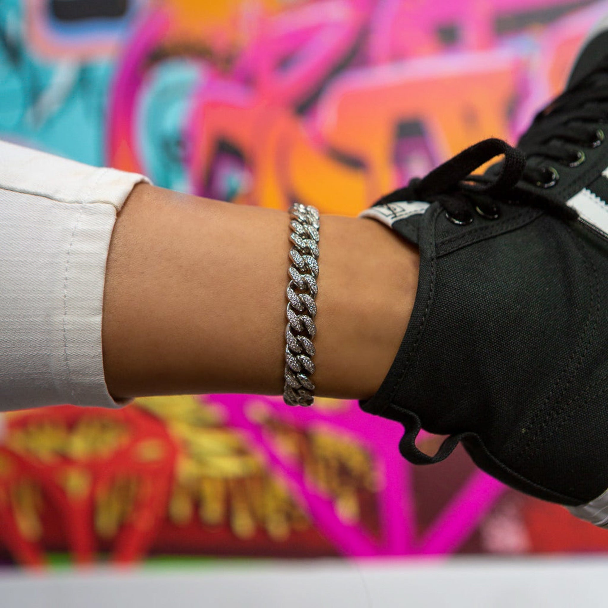 12mm Cuban Link Anklet in White Gold: Bold Ankle Ice
