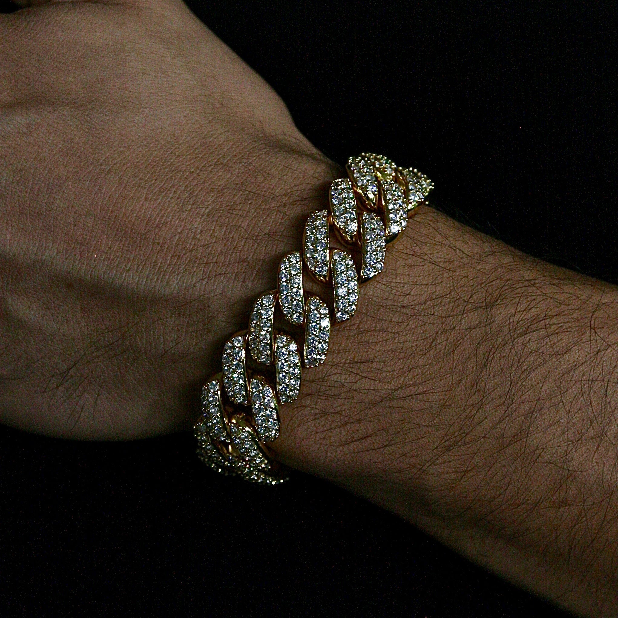 18mm Yellow Gold Flower Set Cuban Link Bracelet | SKRT® · female-model