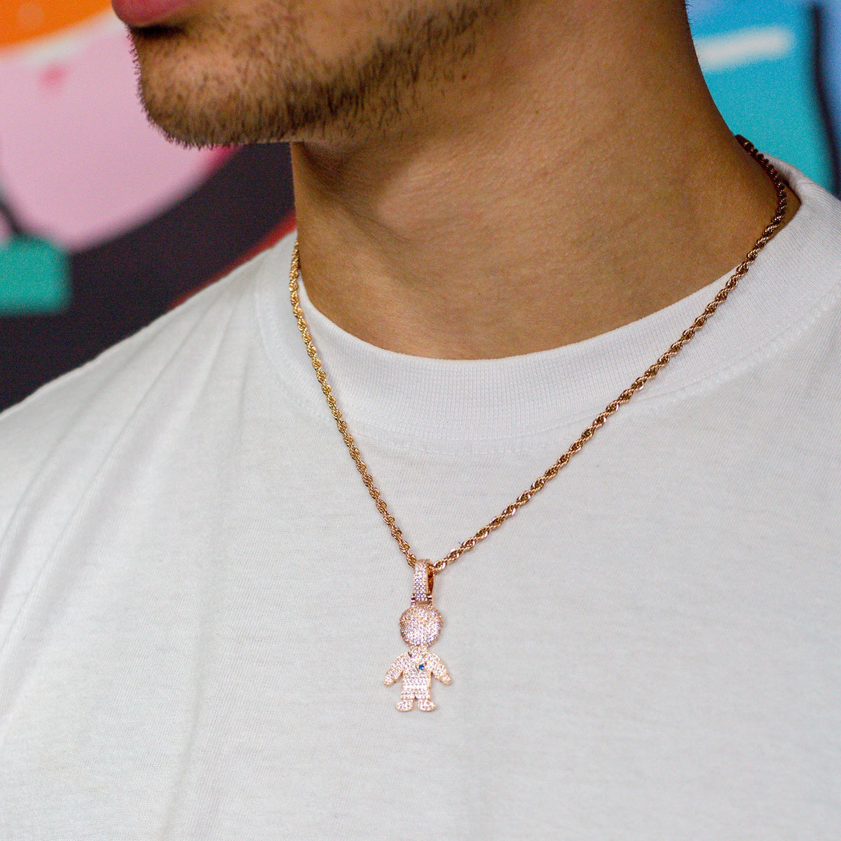 Iced Out Boy Pendant in Rose Gold (view 3 of 3) · male-model