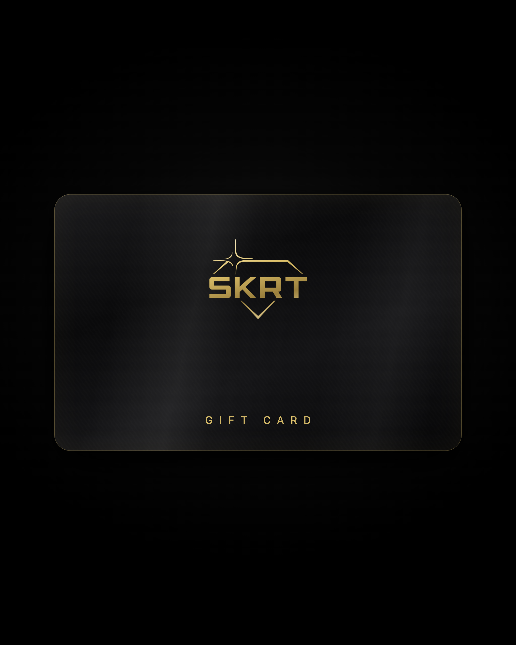 SKRT gift card, black card with gold SKRT wordmark