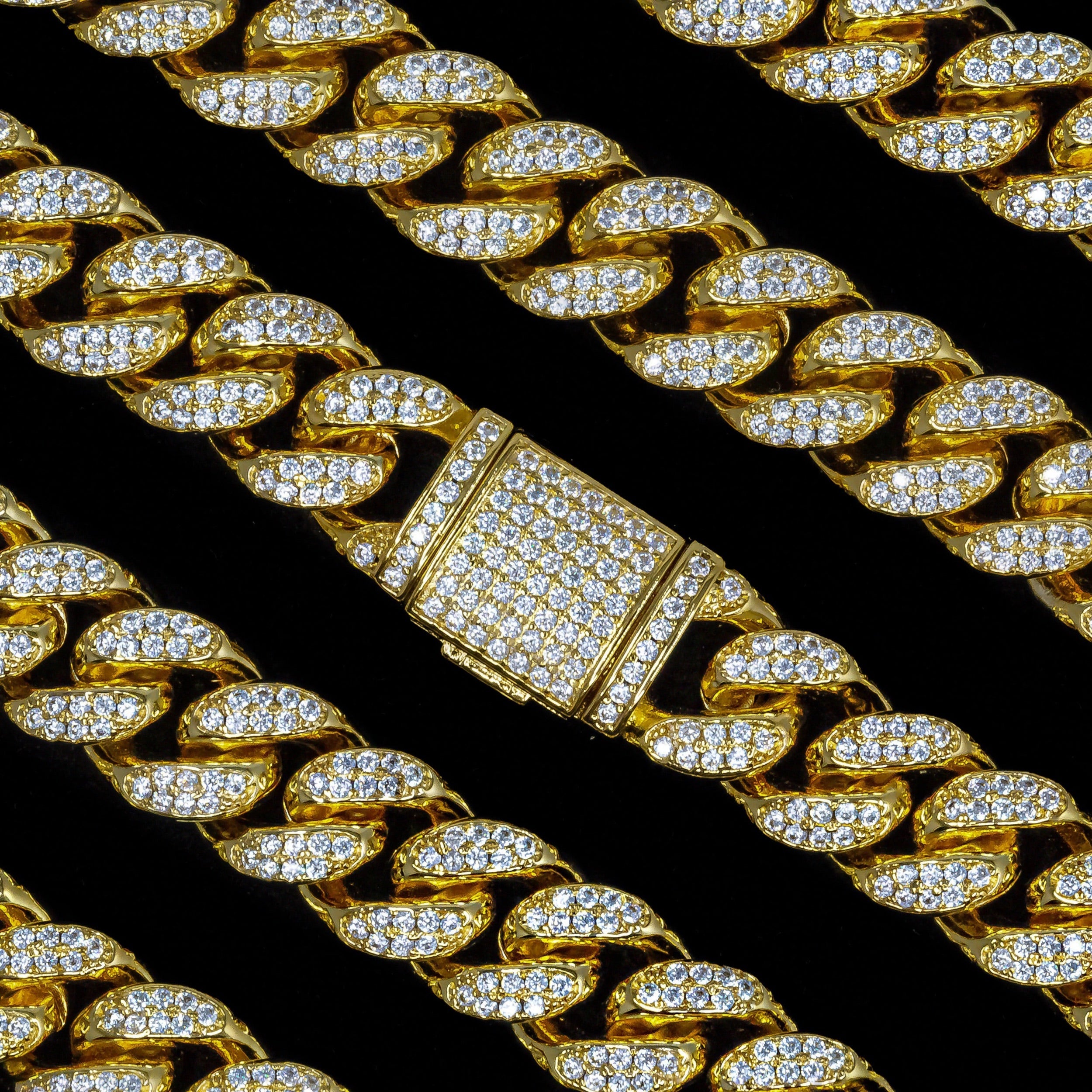 Iced out Yellow Gold Cuban link detail