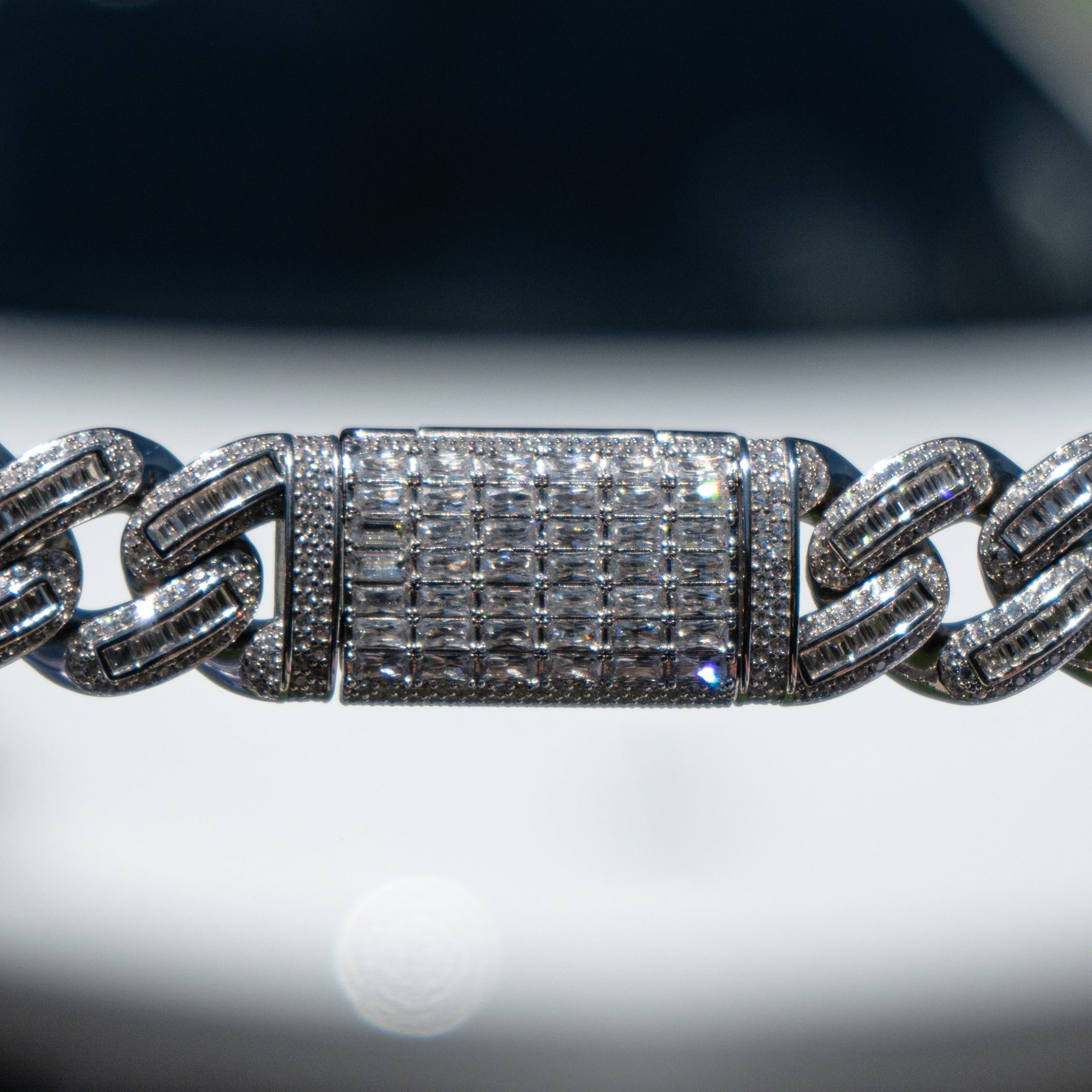 Iced out Bugatti link choker in White Gold