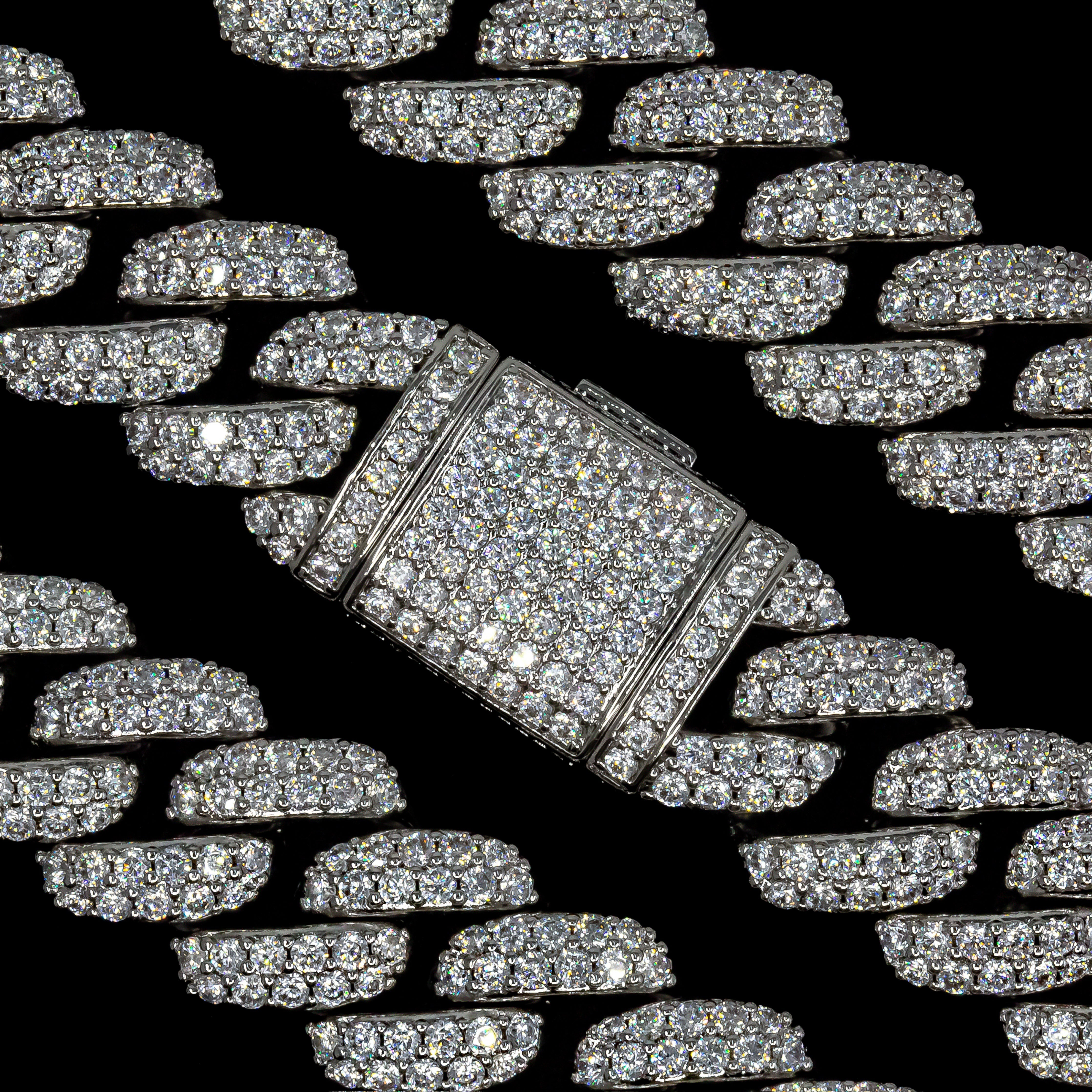 Iced out Flower Set Cuban link bracelet in White Gold