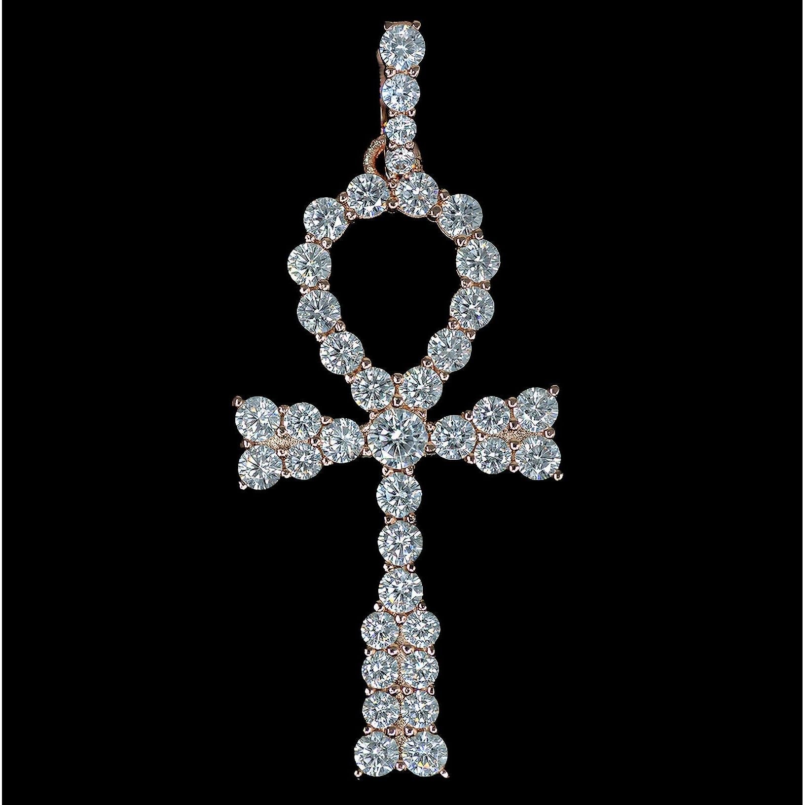Religious Pendants collection — featuring Iced Out Egyptian Ankh Cross Pendant in 18K Rose Gold