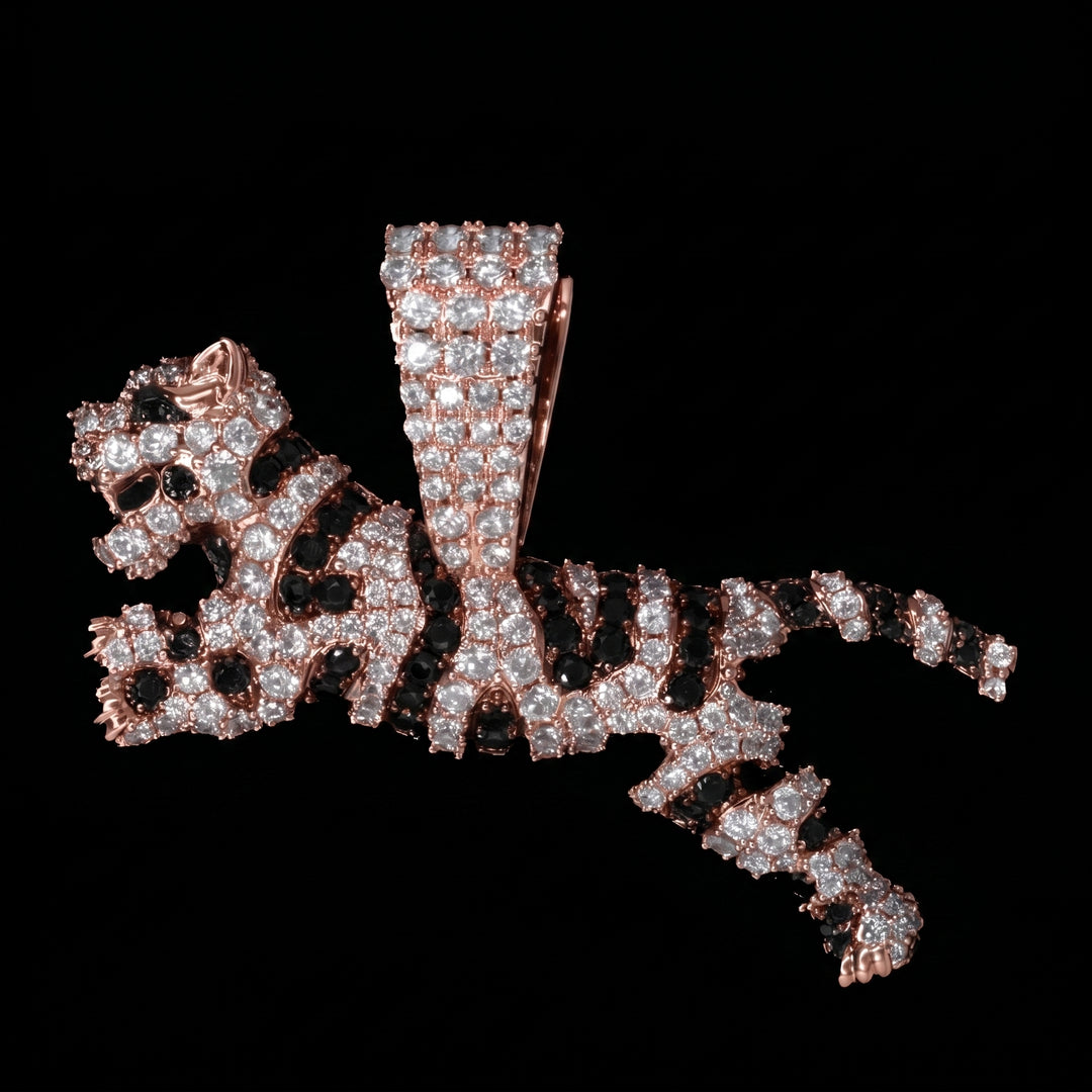 Iced Tiger Pendant in 18K Gold - 18K Rose Gold · male-model
