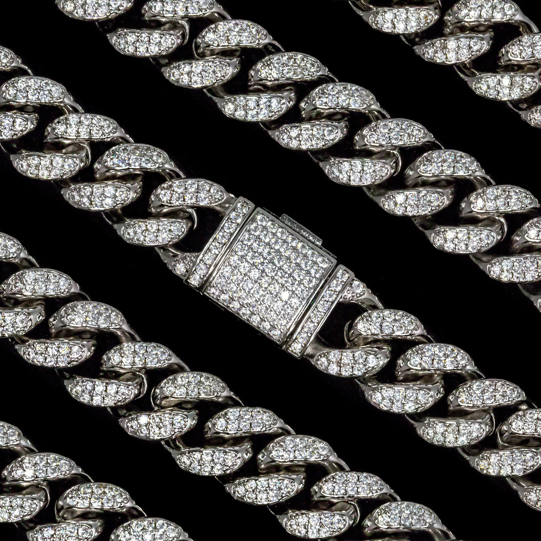 SKRT 12mm white gold cuban link studio shot · female-model