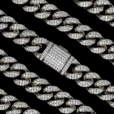 SKRT 12mm white gold cuban link studio shot · female-model