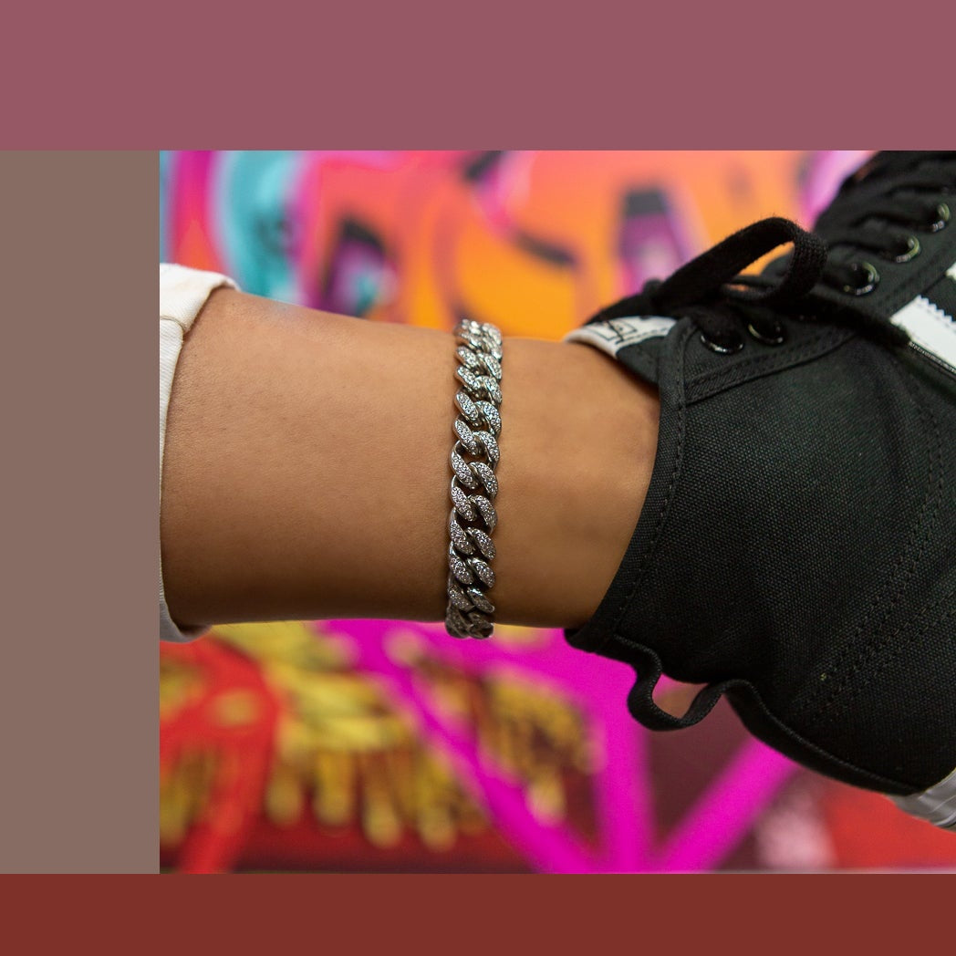 12mm Cuban Link Anklet in 18K White Gold - product image · female-model