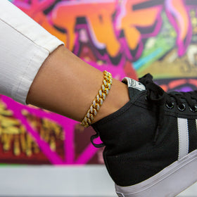 12mm Cuban Link Anklet - 18K Yellow Gold · female-model